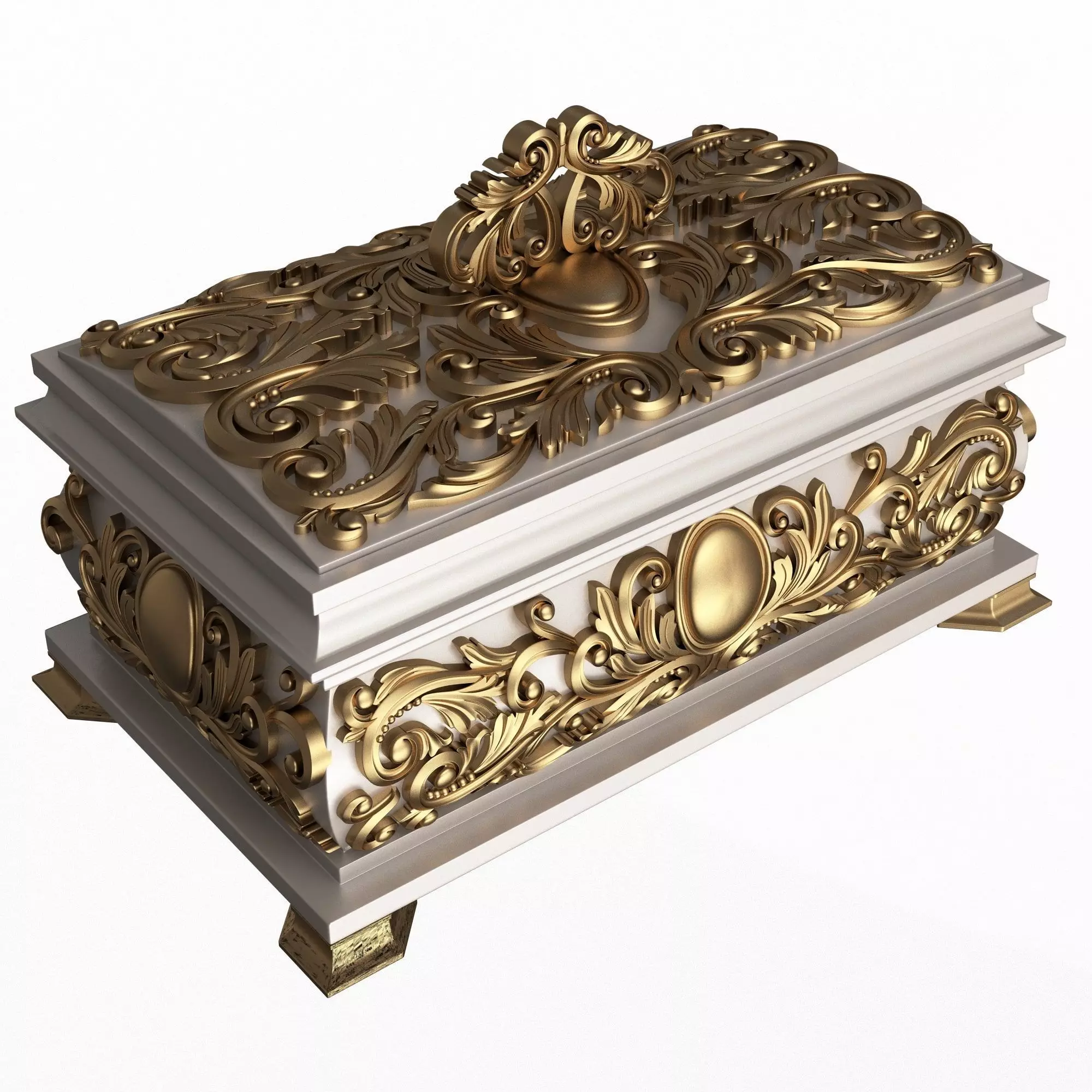 Casket Carved 09 White Low-poly 3D model_0