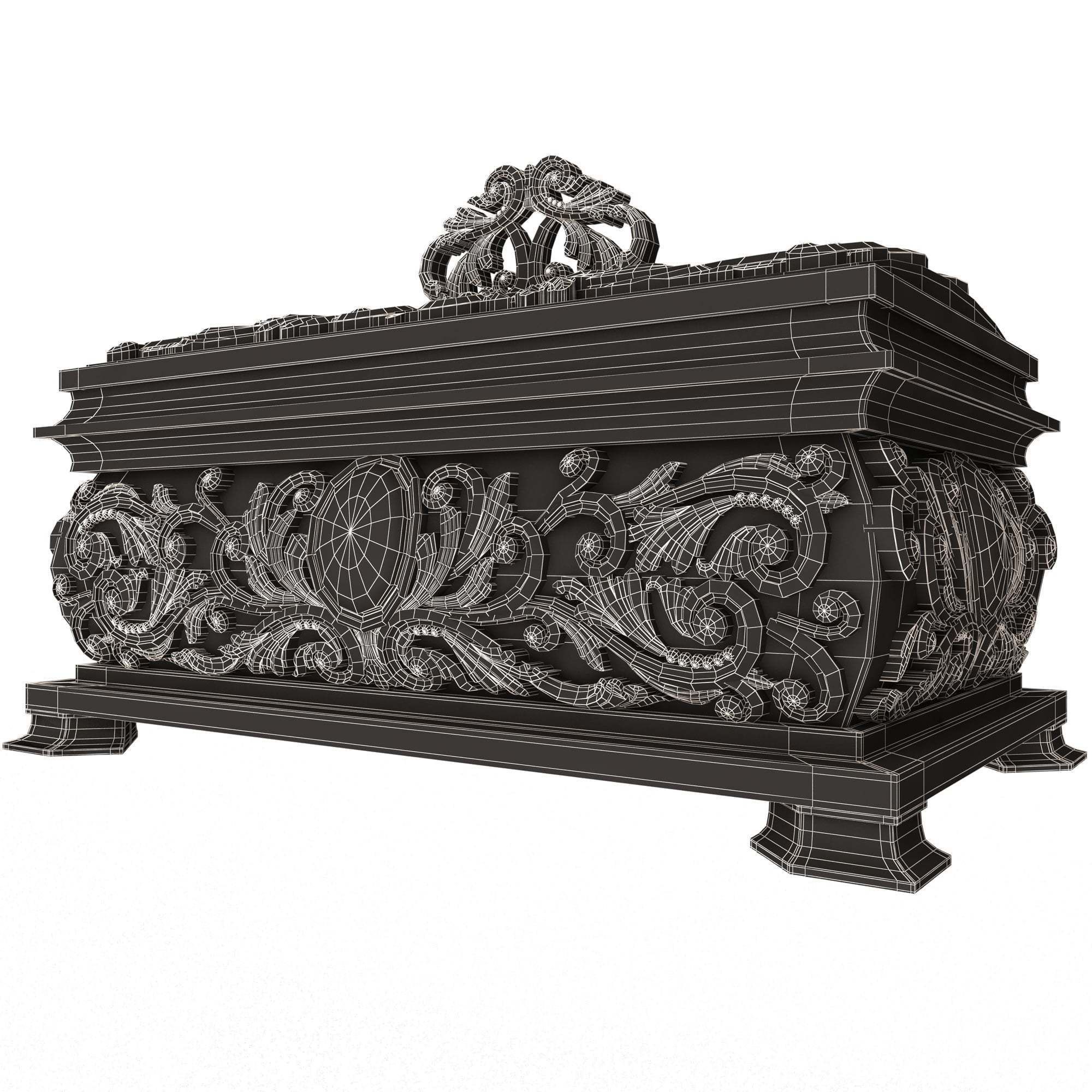 Casket Carved 09 White Low-poly 3D model_8
