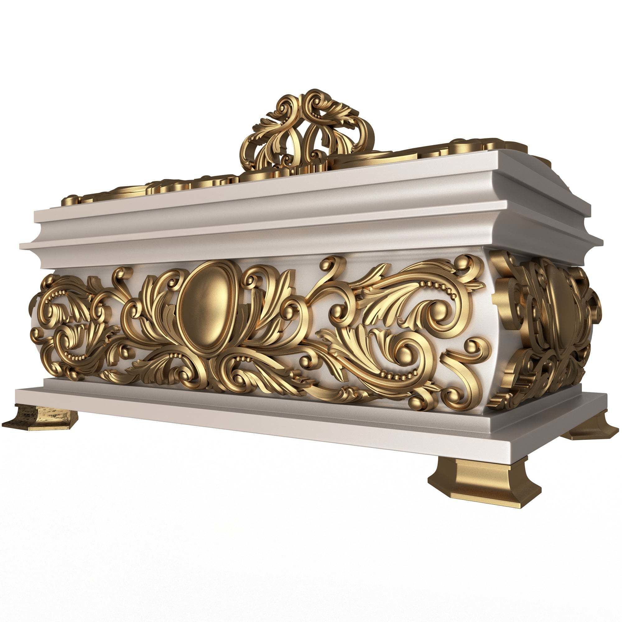 Casket Carved 09 White Low-poly 3D model_1