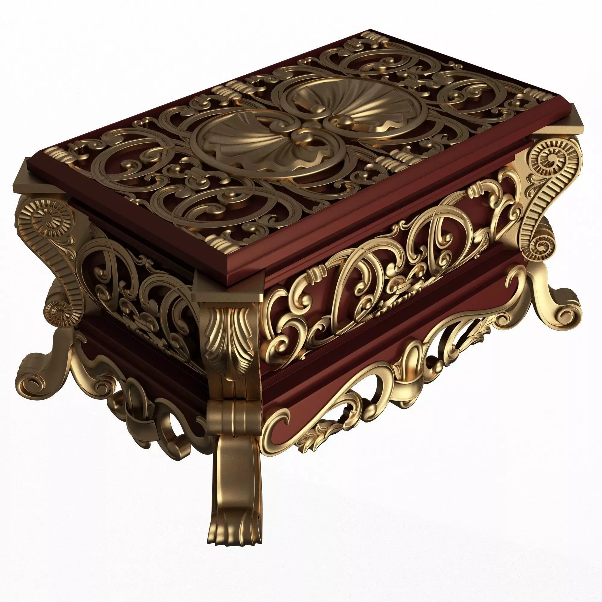 Casket Carved 013 Red Low-poly 3D model_0