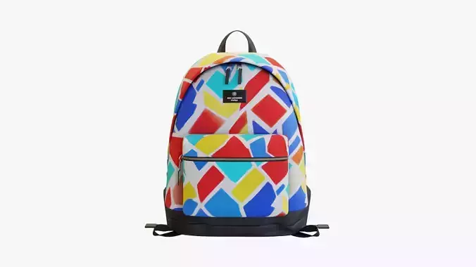  Backpack with colorful geometric shapes Low-poly 3D model