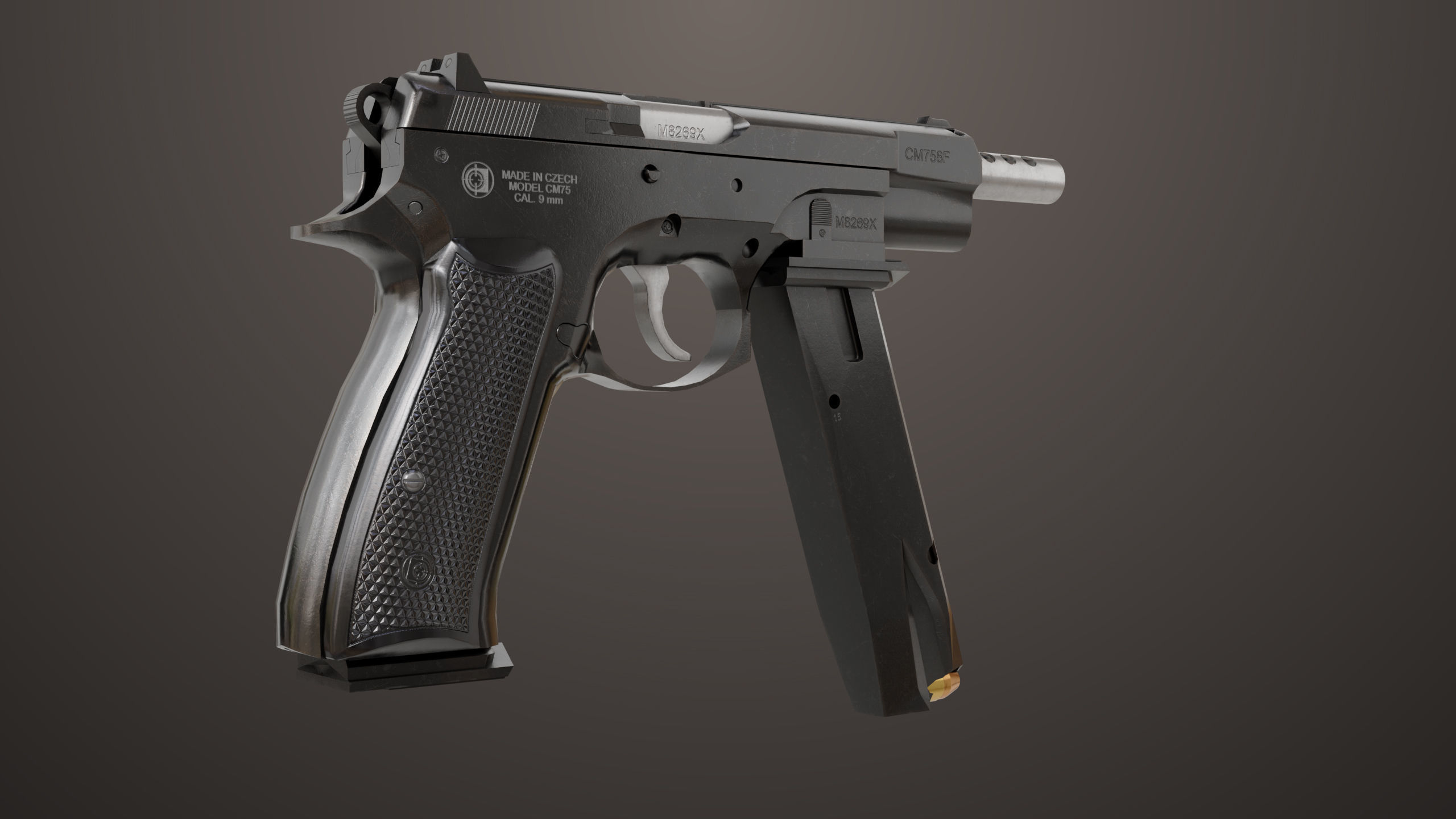 Pistol 09 Black Generic All PBR UE Textures Included Low-poly 3D model_11