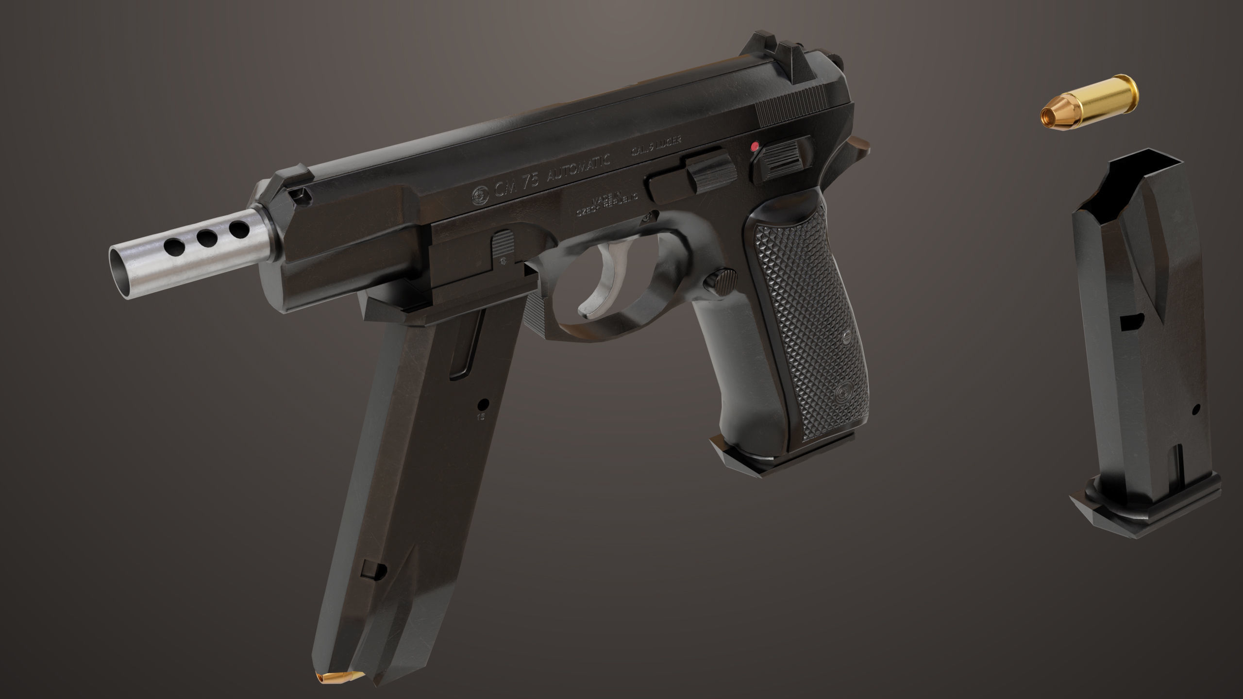 Pistol 09 Black Generic All PBR UE Textures Included Low-poly 3D model_24