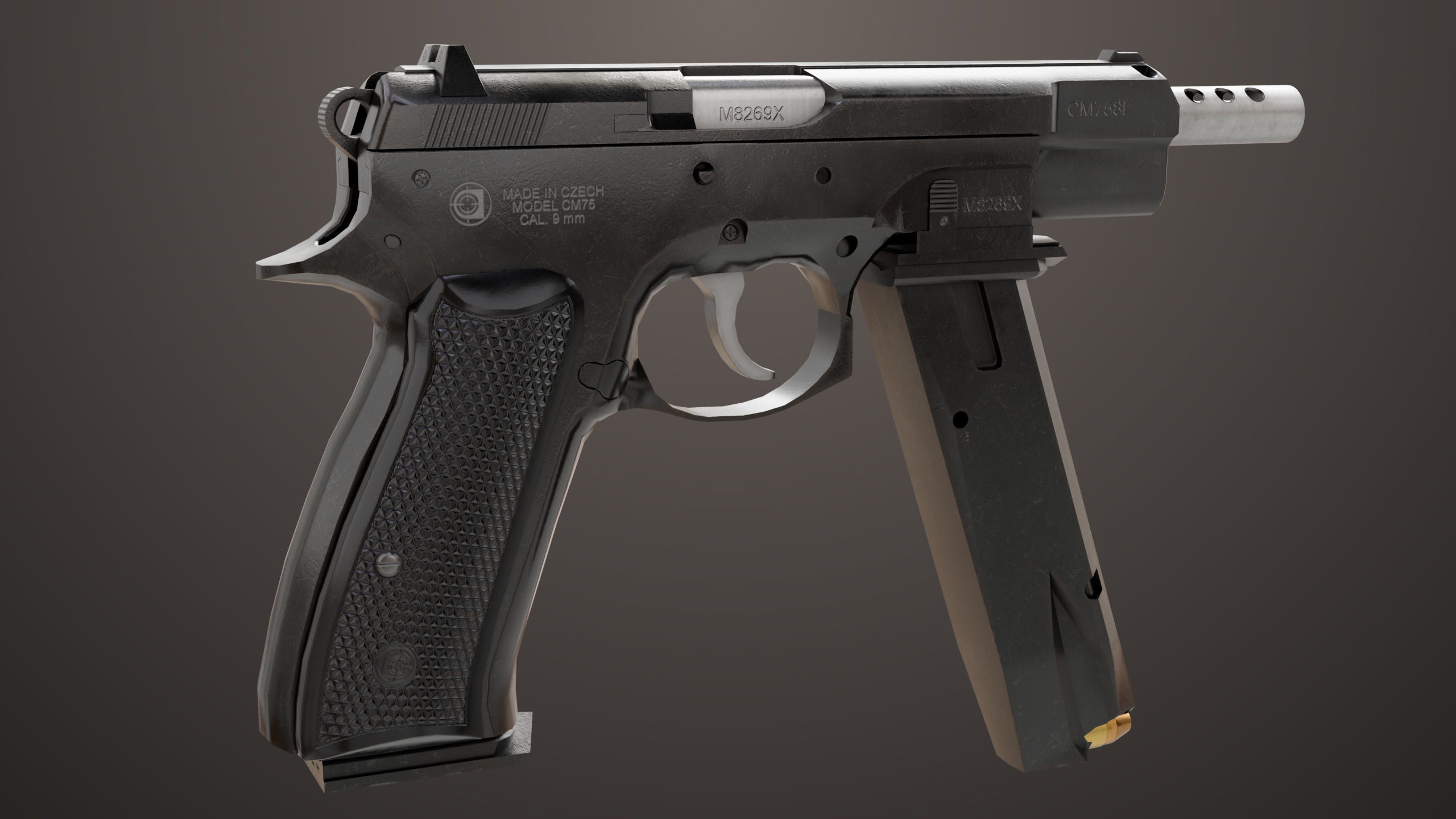 Pistol 09 Black Generic All PBR UE Textures Included Low-poly 3D model_15