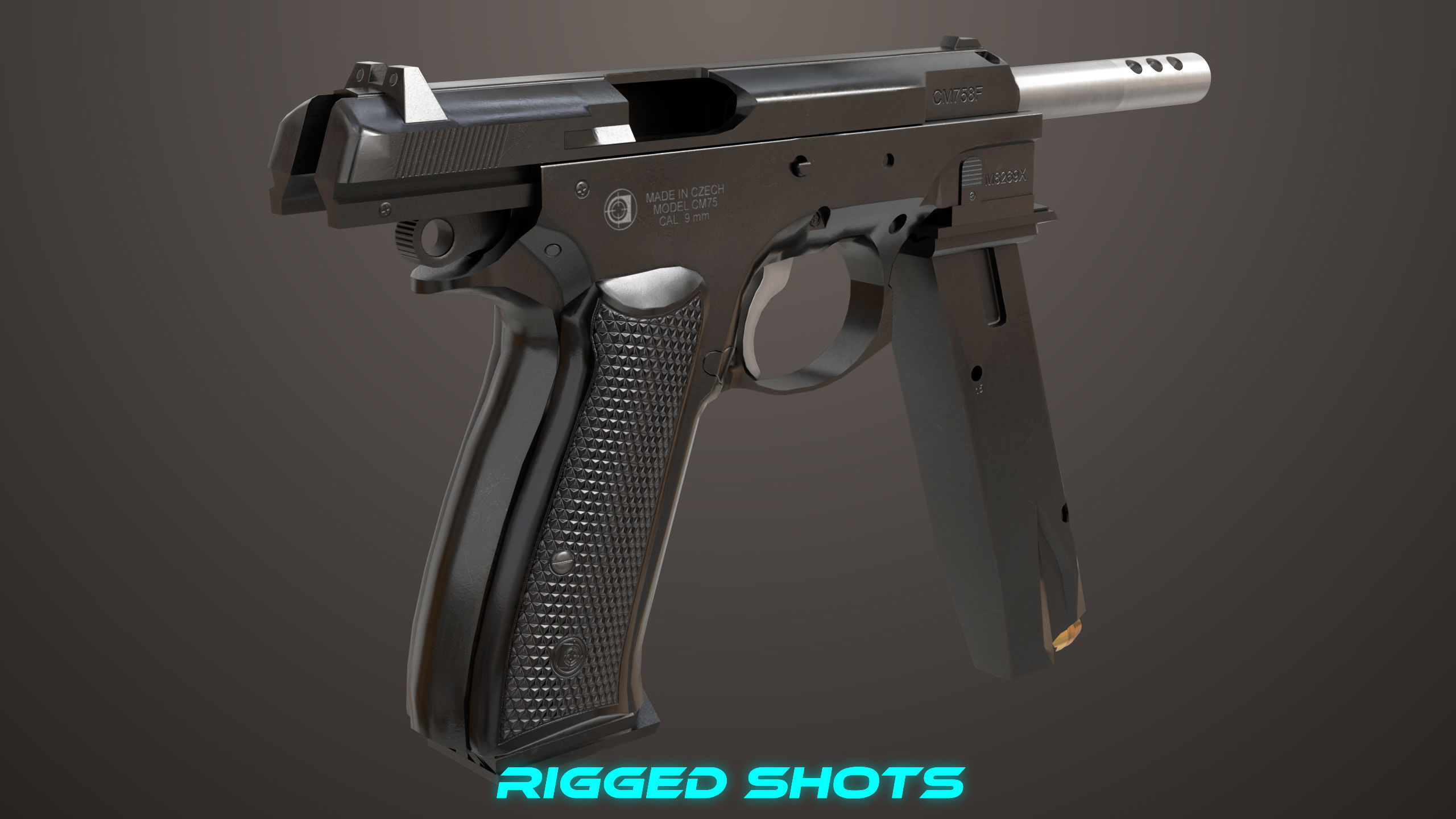 Pistol 09 Black Generic All PBR UE Textures Included Low-poly 3D model_5
