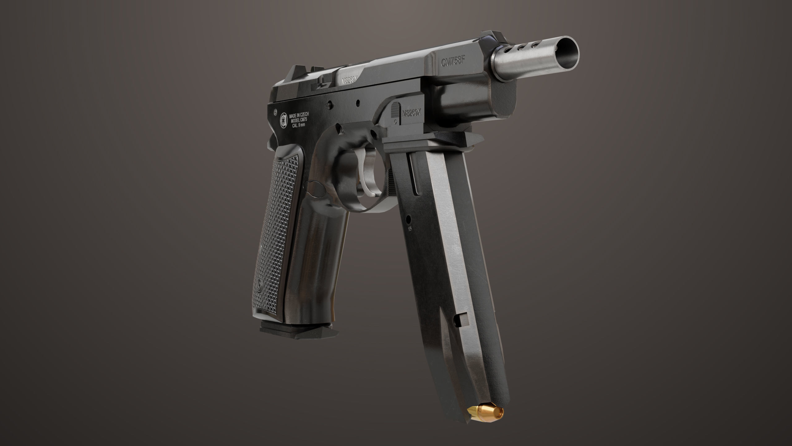 Pistol 09 Black Generic All PBR UE Textures Included Low-poly 3D model_9