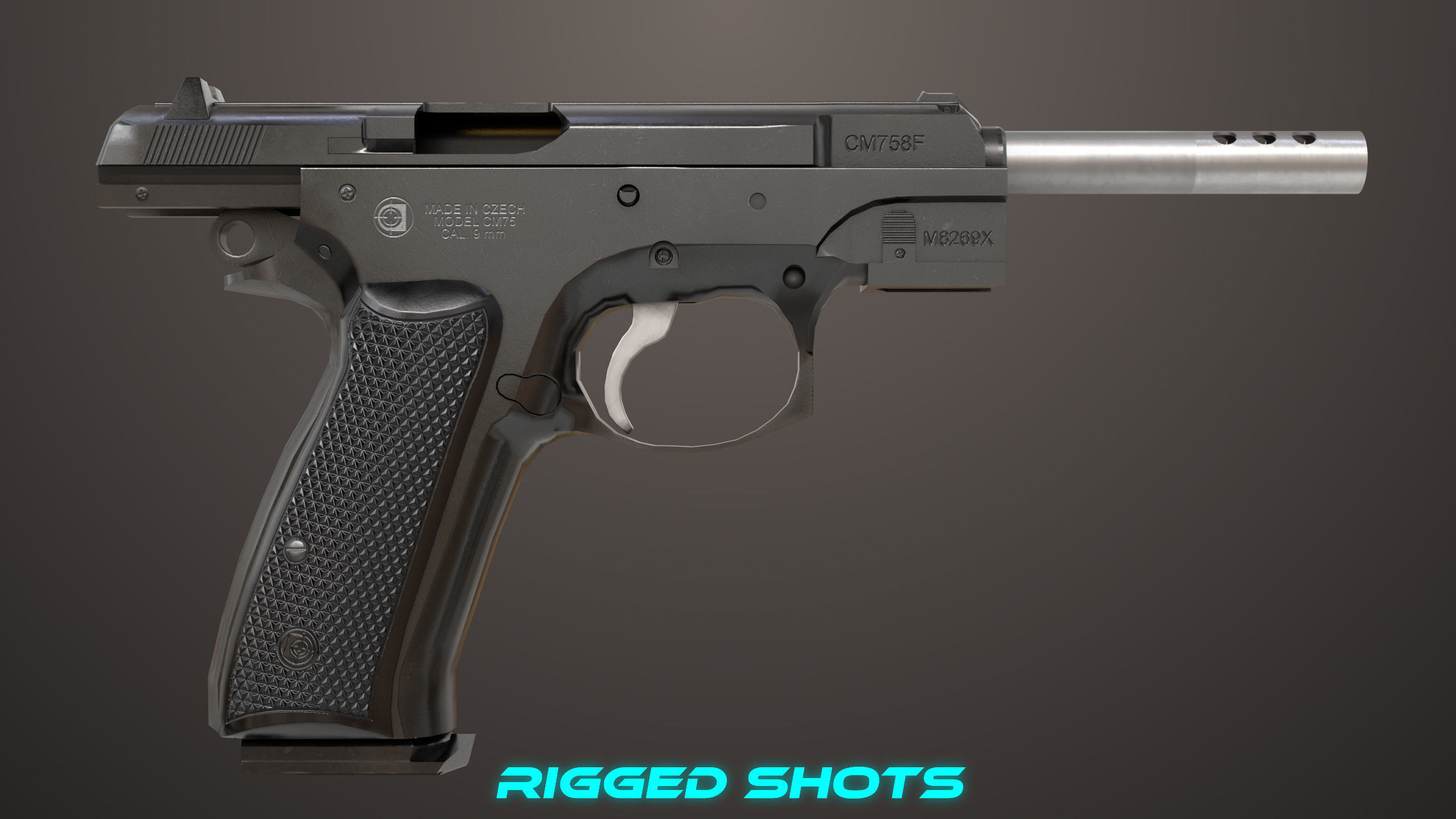 Pistol 09 Black Generic All PBR UE Textures Included Low-poly 3D model_39
