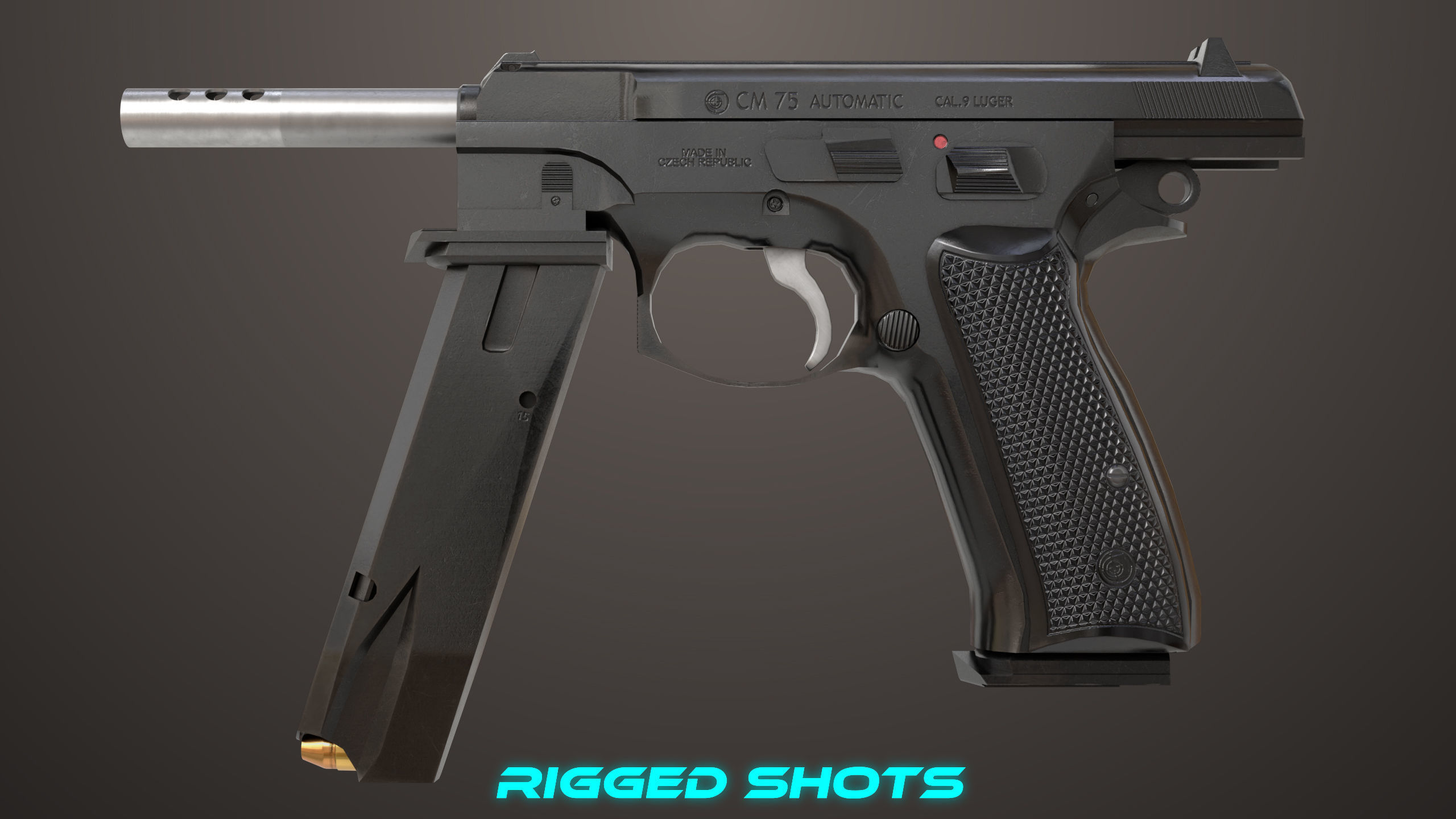Pistol 09 Black Generic All PBR UE Textures Included Low-poly 3D model_30