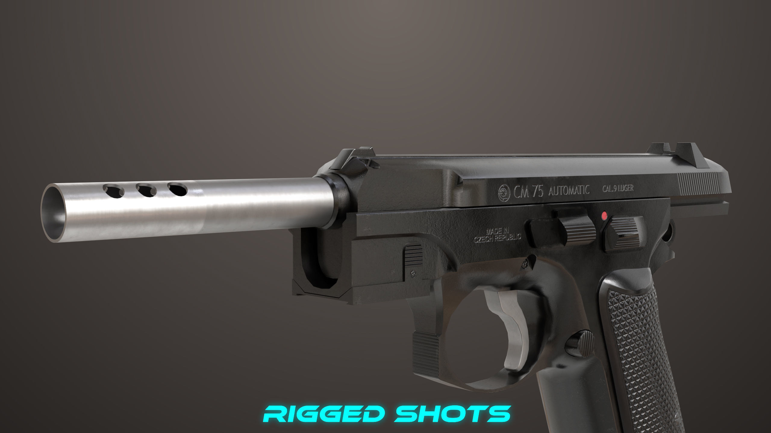 Pistol 09 Black Generic All PBR UE Textures Included Low-poly 3D model_36
