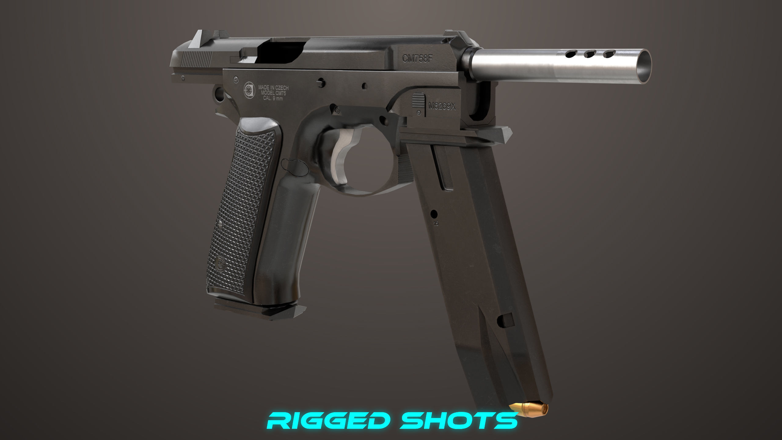 Pistol 09 Black Generic All PBR UE Textures Included Low-poly 3D model_27