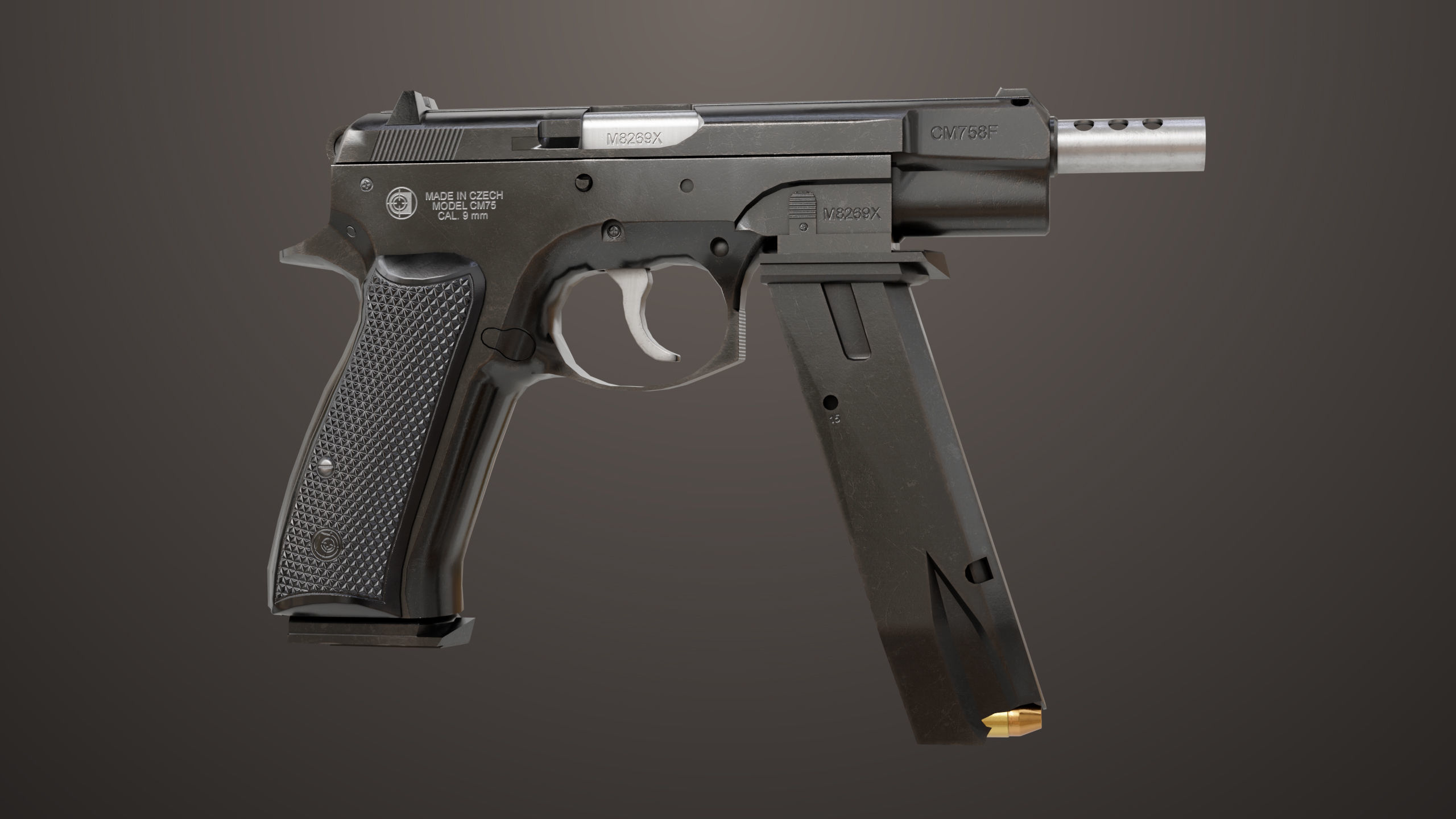 Pistol 09 Black Generic All PBR UE Textures Included Low-poly 3D model_10
