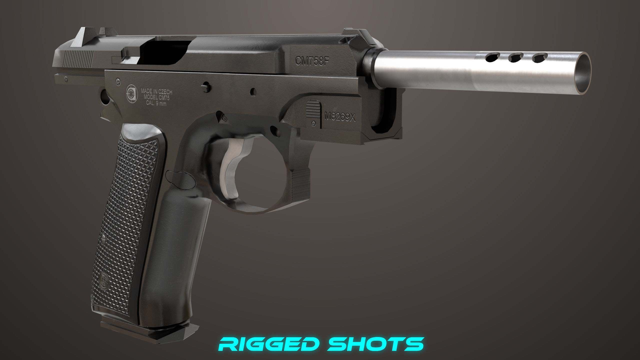 Pistol 09 Black Generic All PBR UE Textures Included Low-poly 3D model_35