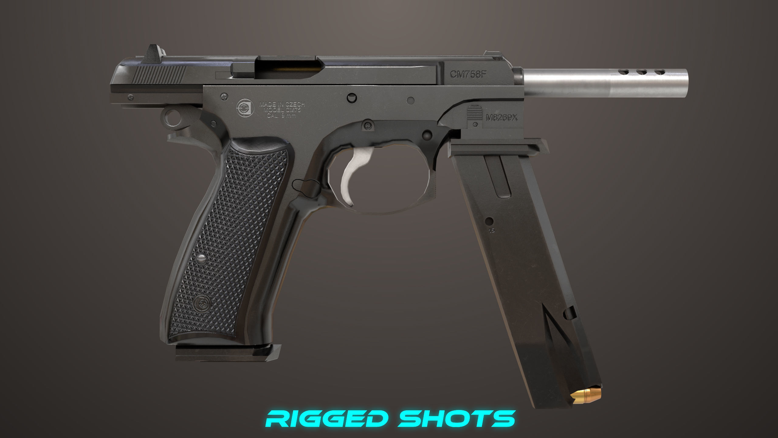 Pistol 09 Black Generic All PBR UE Textures Included Low-poly 3D model_31