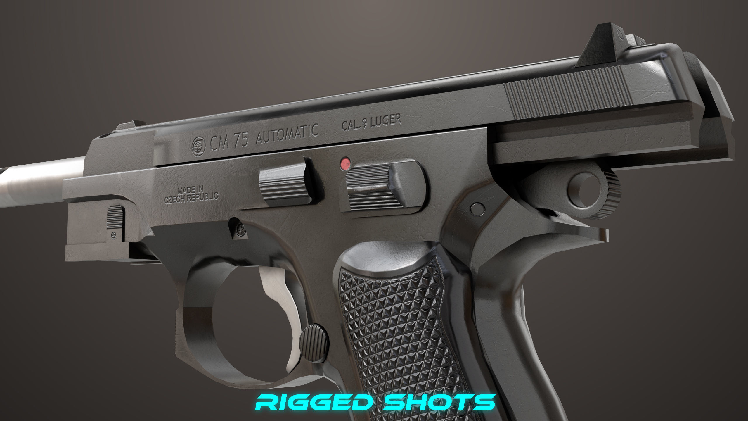 Pistol 09 Black Generic All PBR UE Textures Included Low-poly 3D model_37