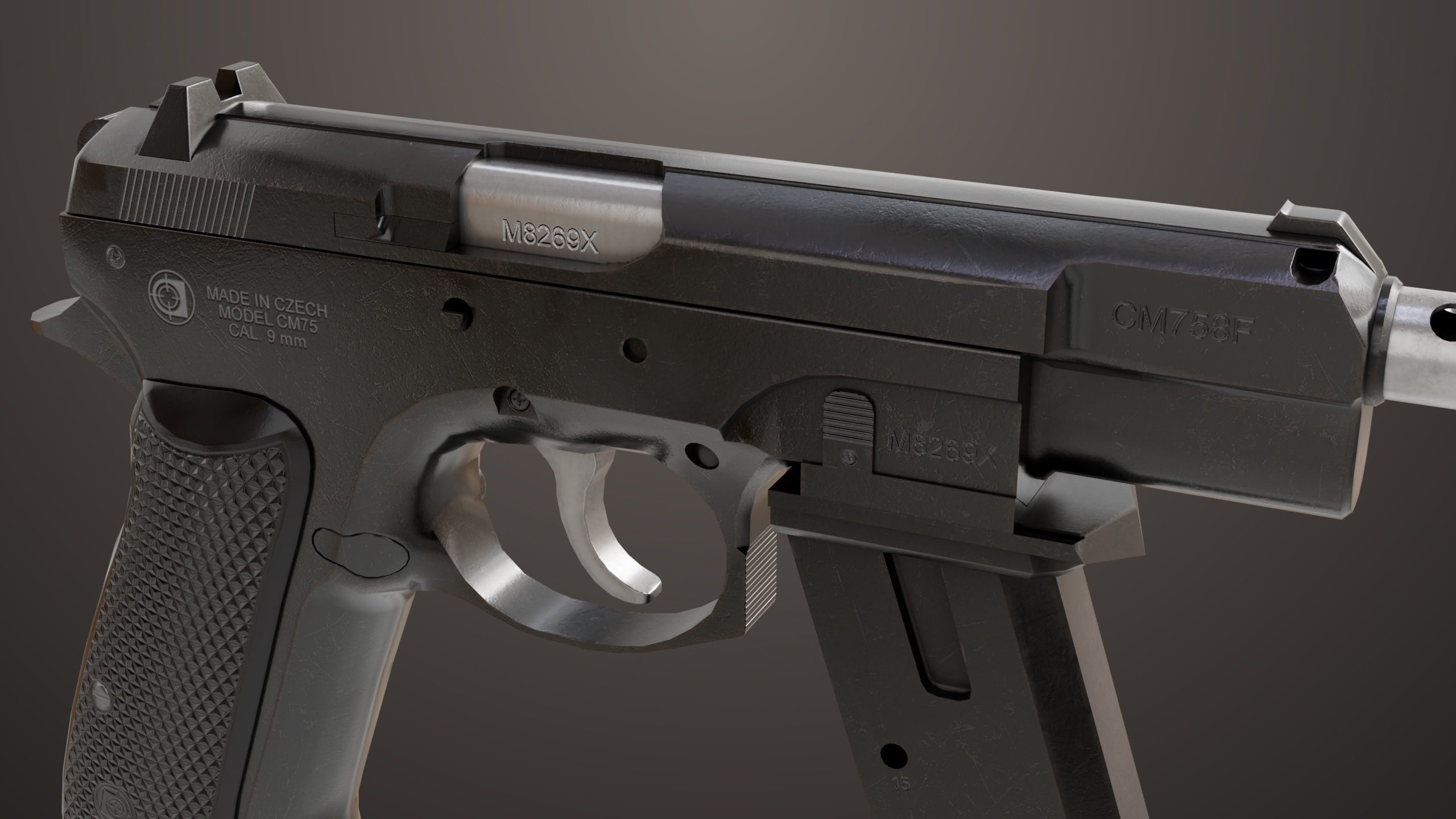 Pistol 09 Black Generic All PBR UE Textures Included Low-poly 3D model_14