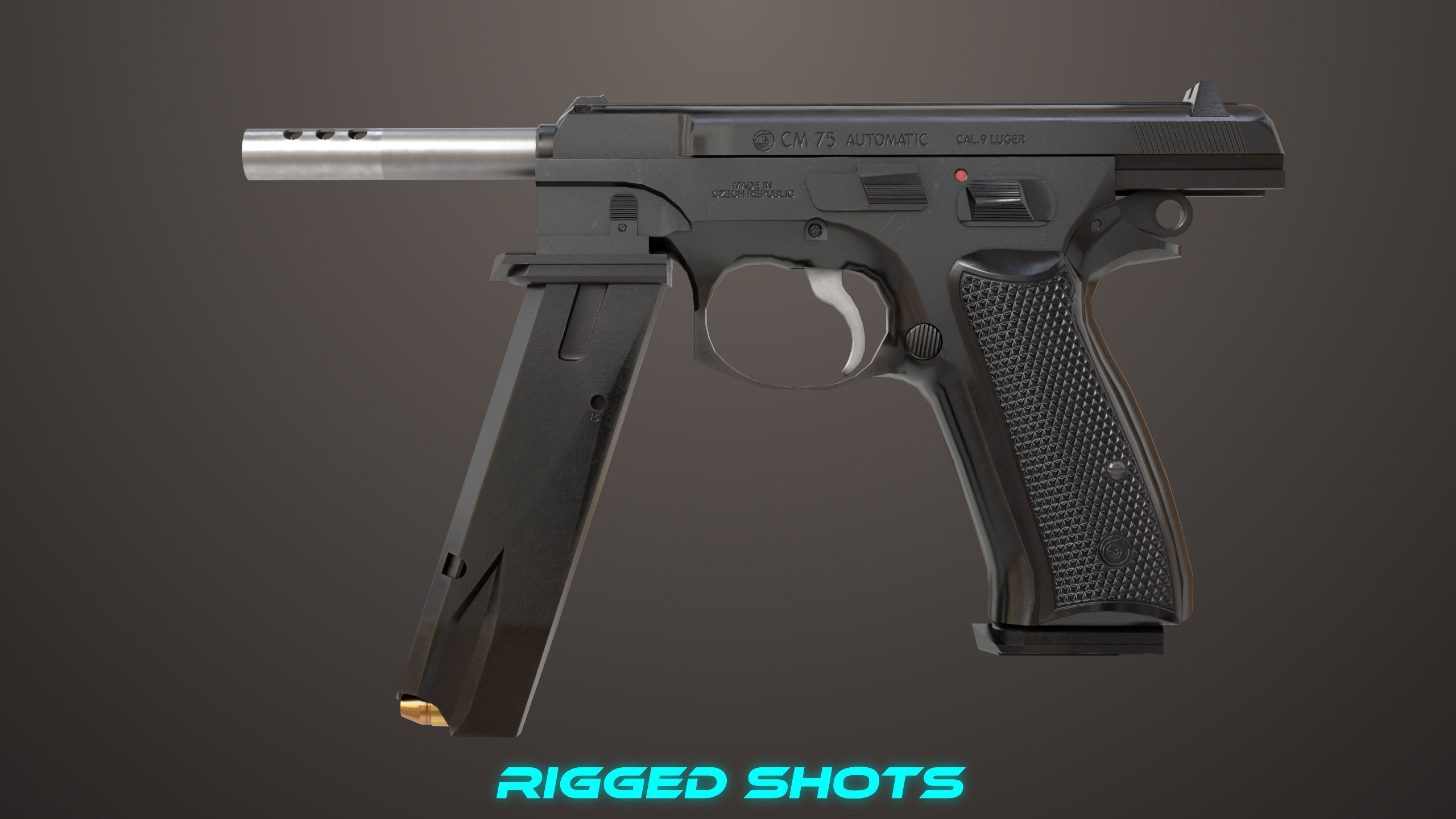 Pistol 09 Black Generic All PBR UE Textures Included Low-poly 3D model_25