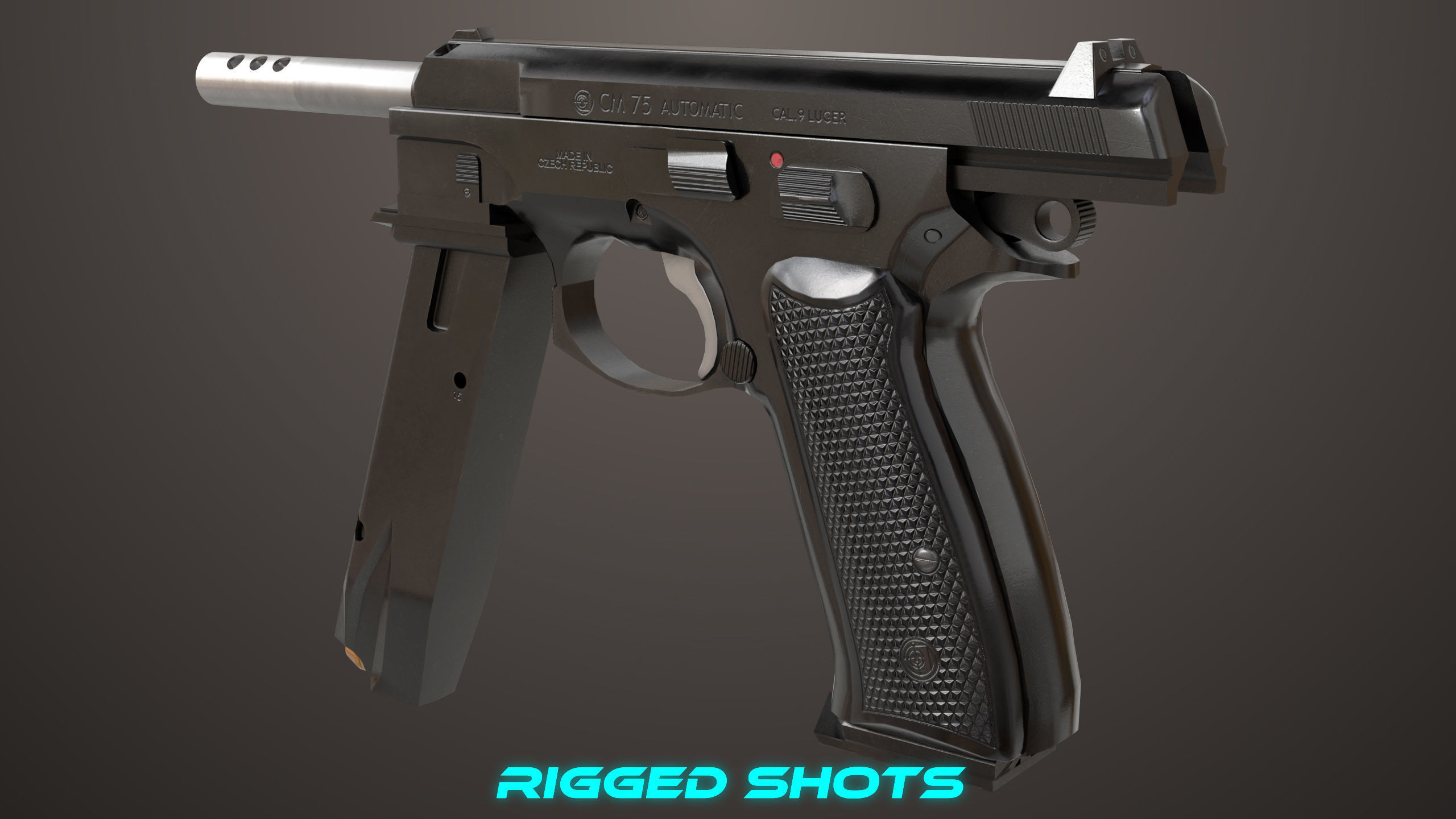 Pistol 09 Black Generic All PBR UE Textures Included Low-poly 3D model_26