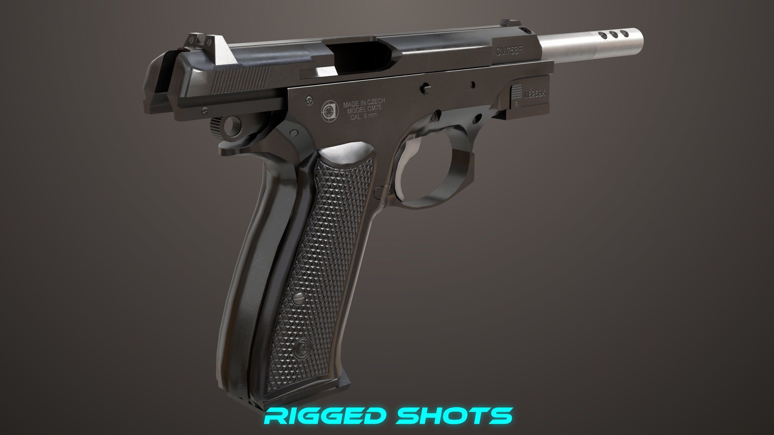 Pistol 09 Black Generic All PBR UE Textures Included Low-poly 3D model_34