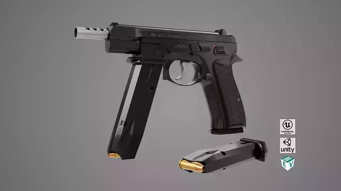 Pistol 09 Black Generic All PBR UE Textures Included Low-poly 3D model
