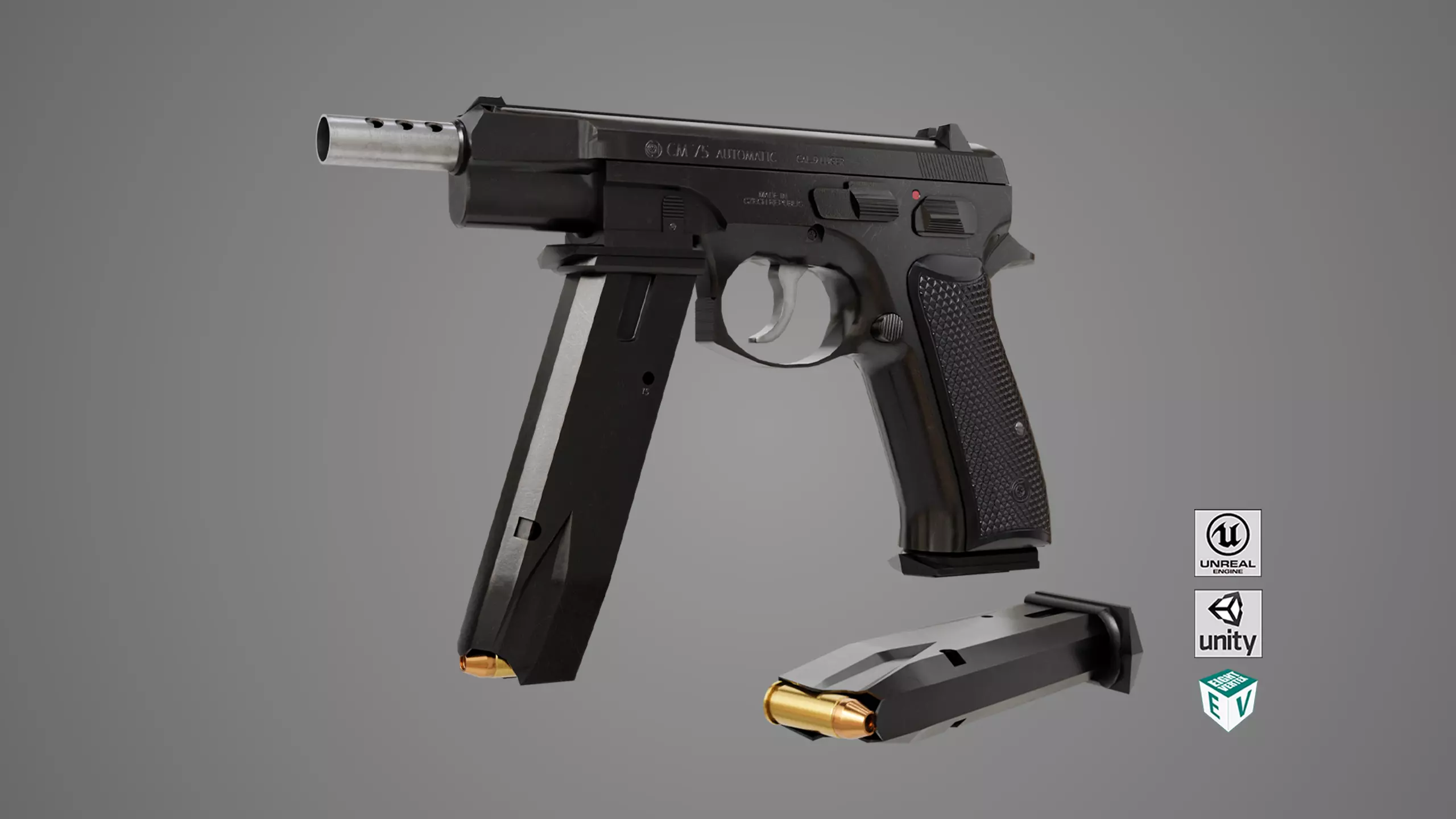 Pistol 09 Black Generic All PBR UE Textures Included Low-poly 3D model_0