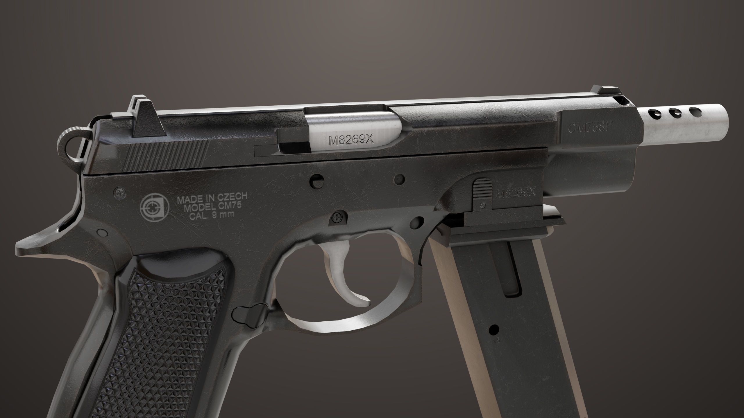 Pistol 09 Black Generic All PBR UE Textures Included Low-poly 3D model_16