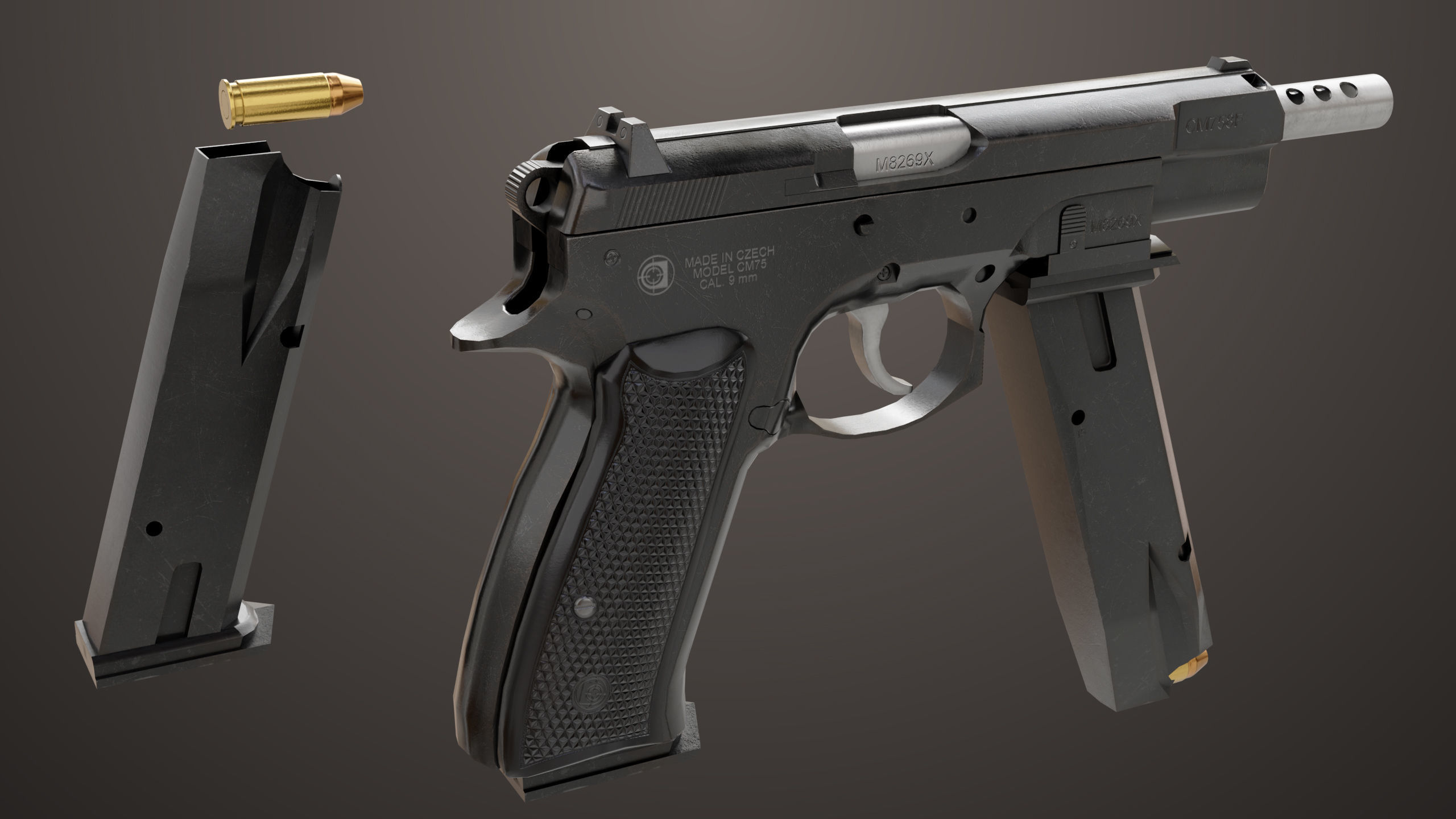 Pistol 09 Black Generic All PBR UE Textures Included Low-poly 3D model_22