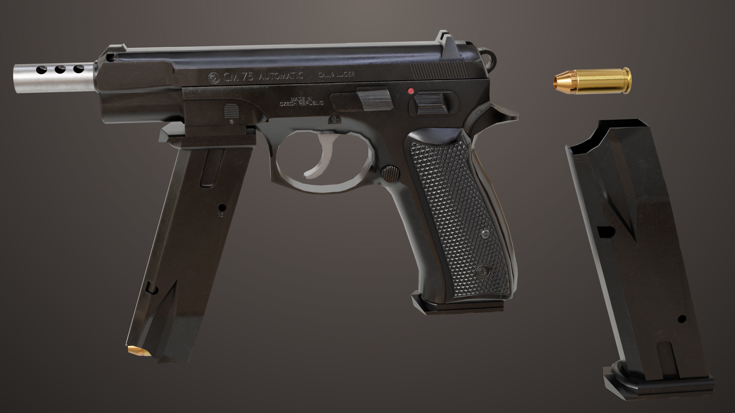 Pistol 09 Black Generic All PBR UE Textures Included Low-poly 3D model_6