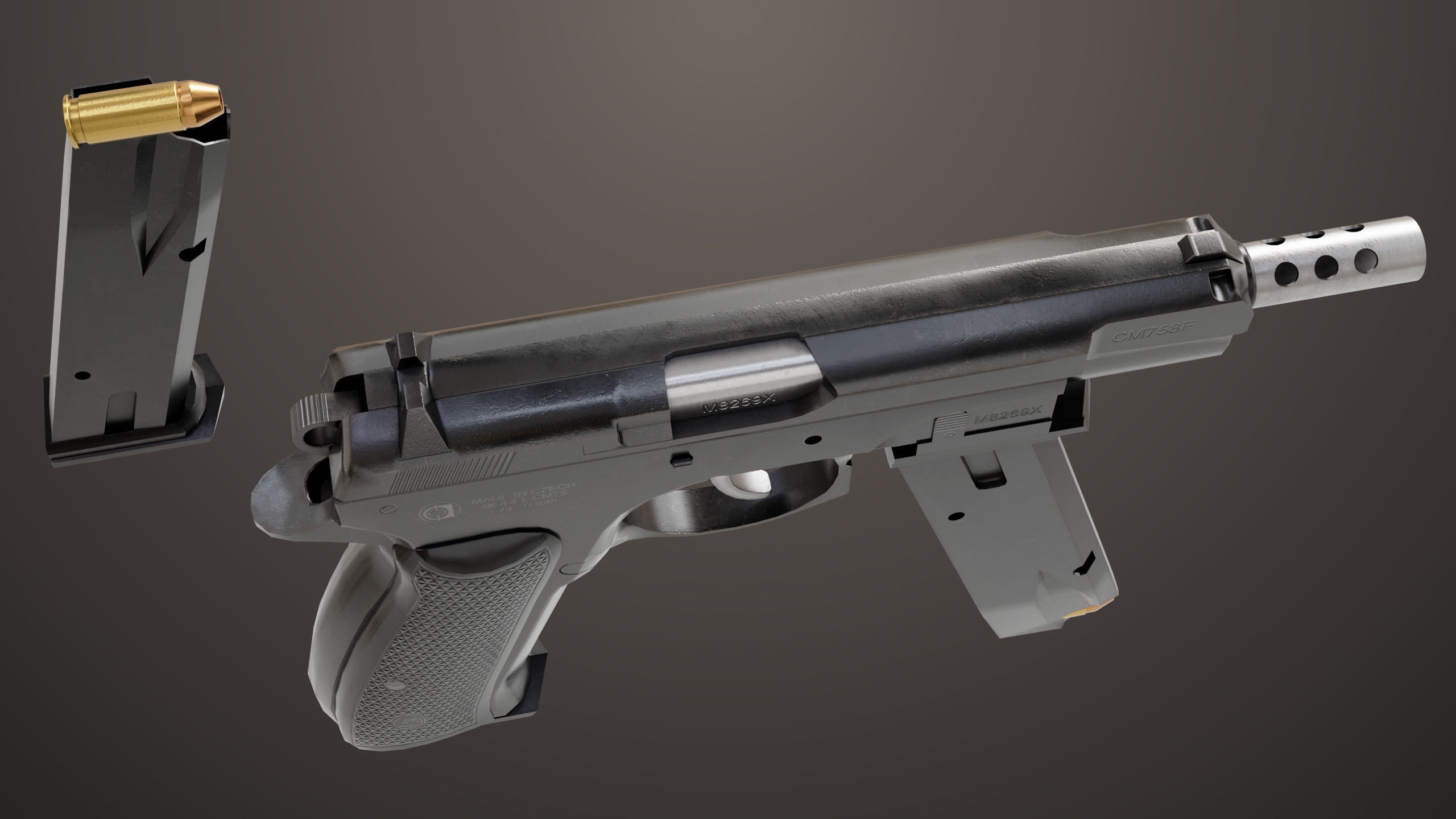 Pistol 09 Black Generic All PBR UE Textures Included Low-poly 3D model_23
