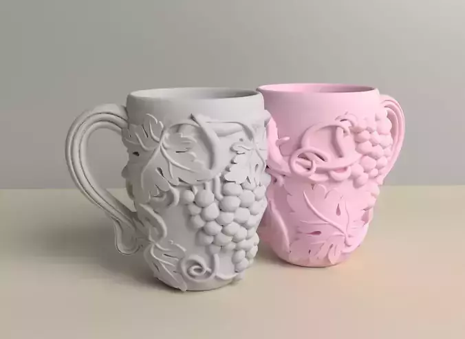3d cup with grap and leave design 