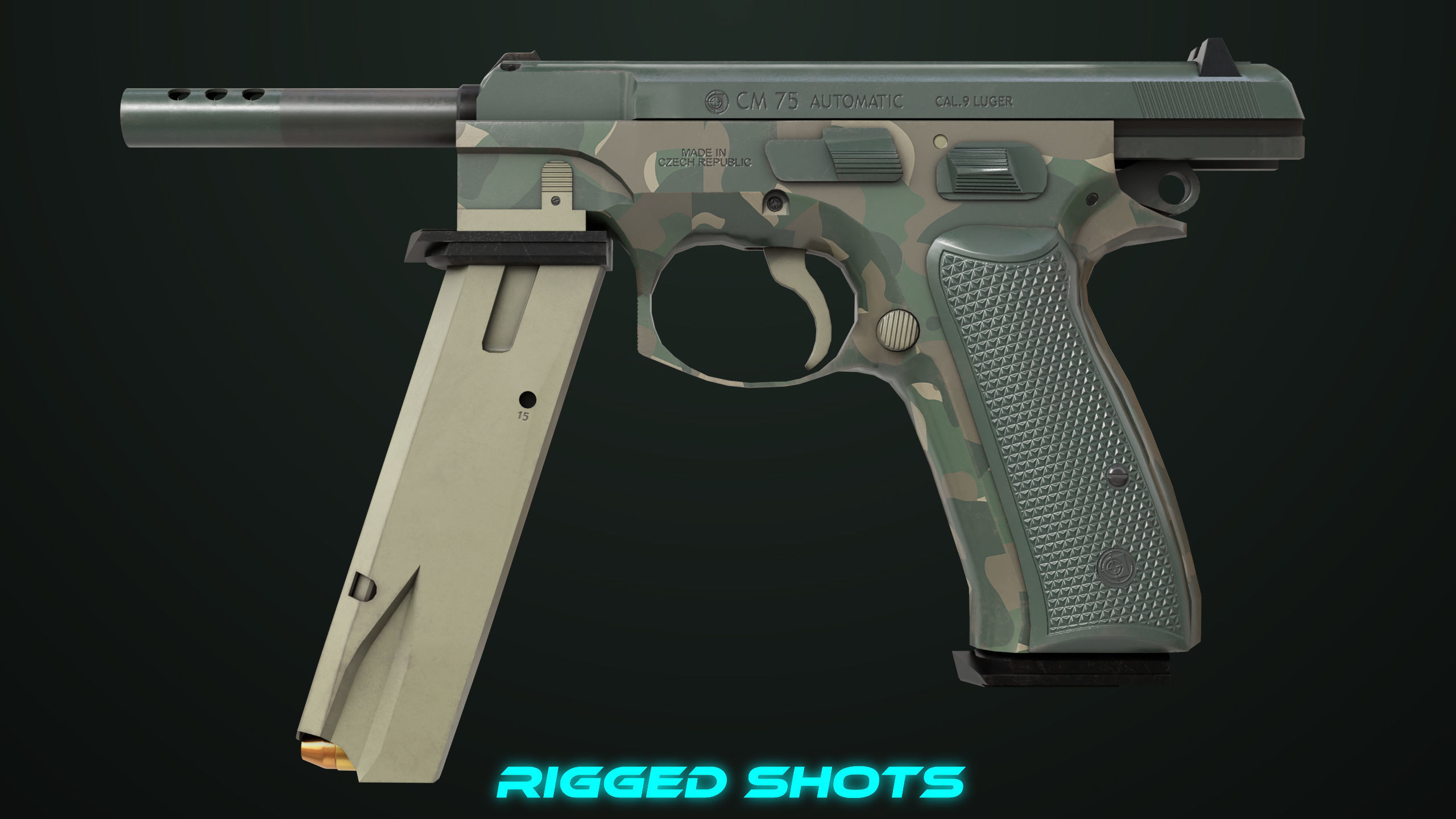 Pistol 09 Military Green Generic All PBR UE Textures Low-poly 3D model_15