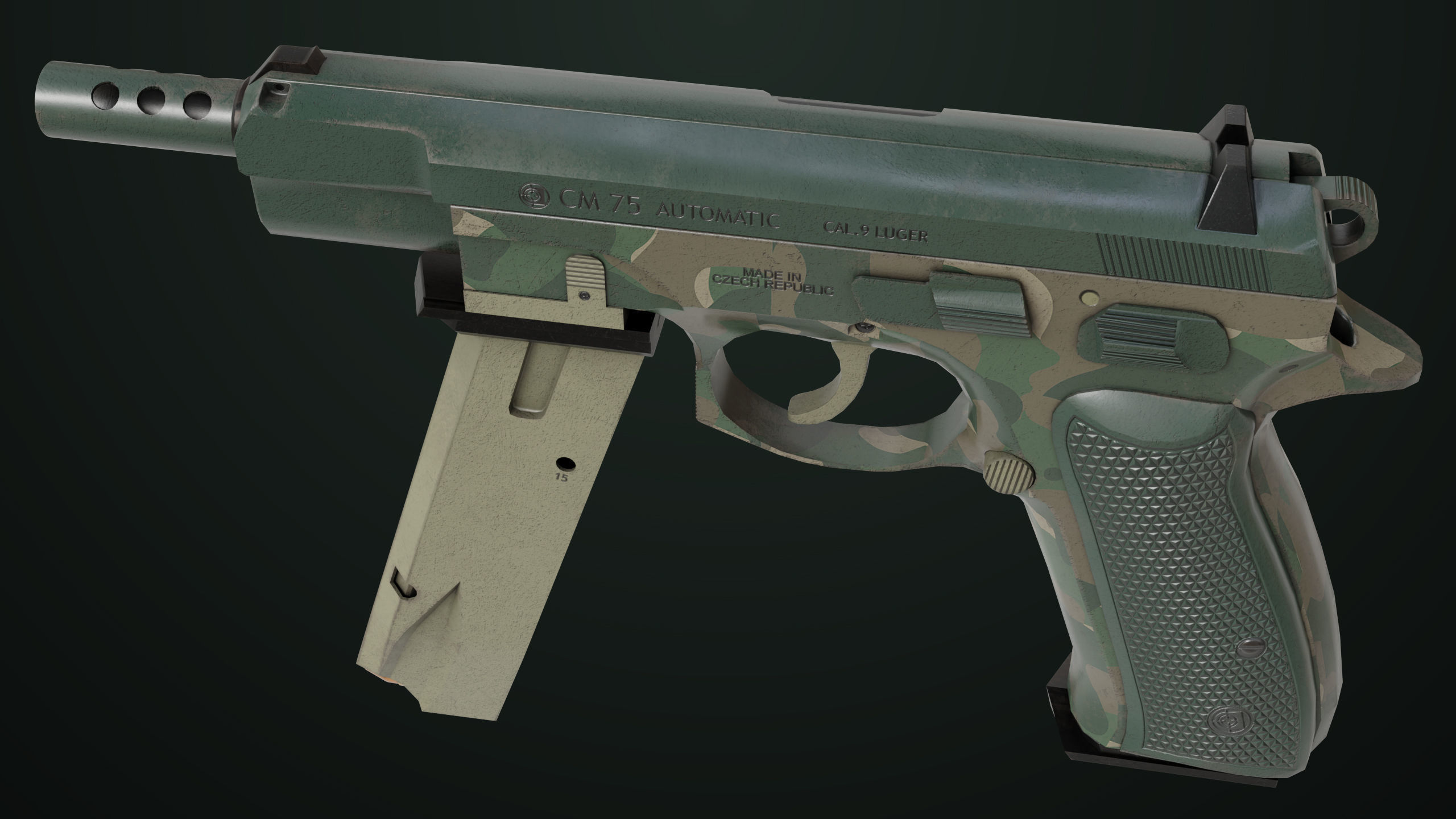 Pistol 09 Military Green Generic All PBR UE Textures Low-poly 3D model_32