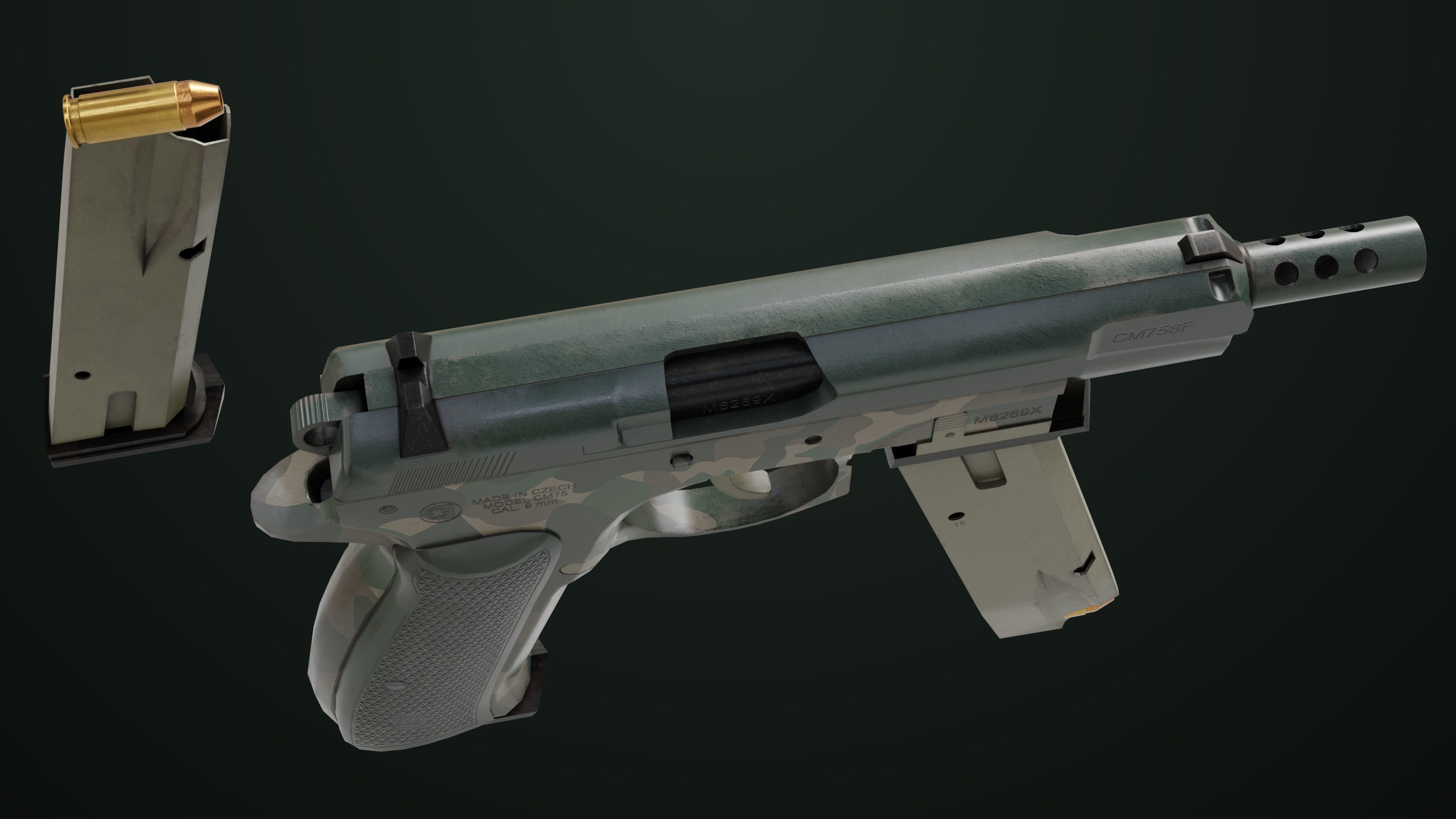Pistol 09 Military Green Generic All PBR UE Textures Low-poly 3D model_42