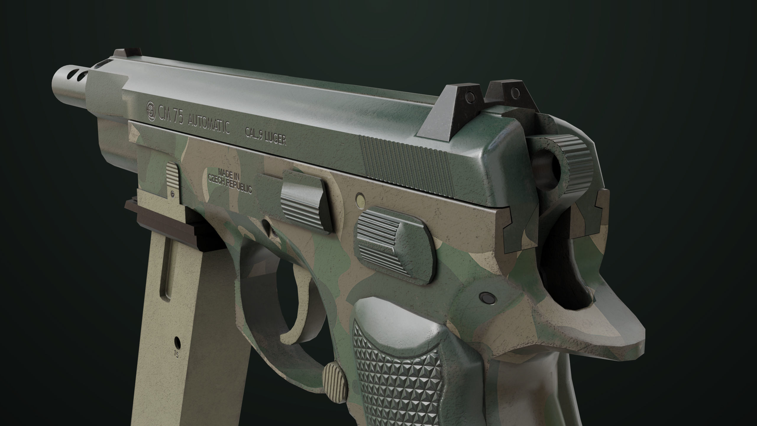 Pistol 09 Military Green Generic All PBR UE Textures Low-poly 3D model_39