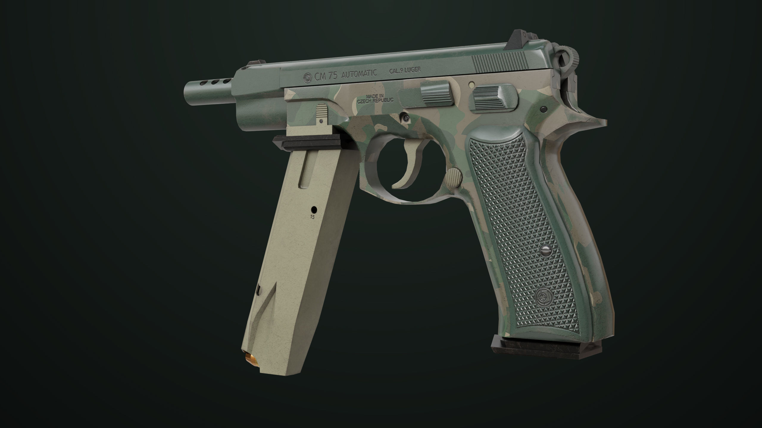 Pistol 09 Military Green Generic All PBR UE Textures Low-poly 3D model_30