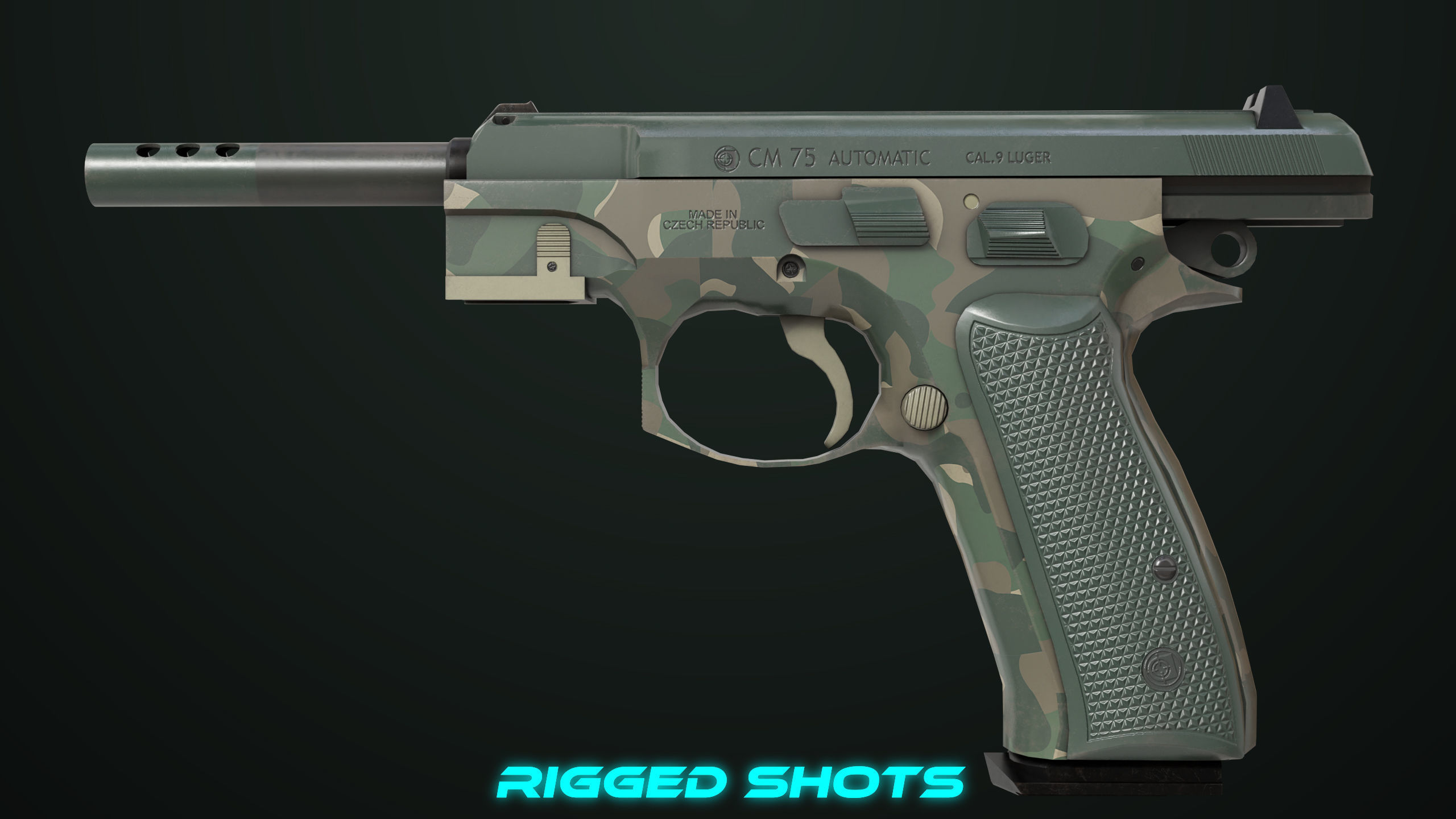 Pistol 09 Military Green Generic All PBR UE Textures Low-poly 3D model_14