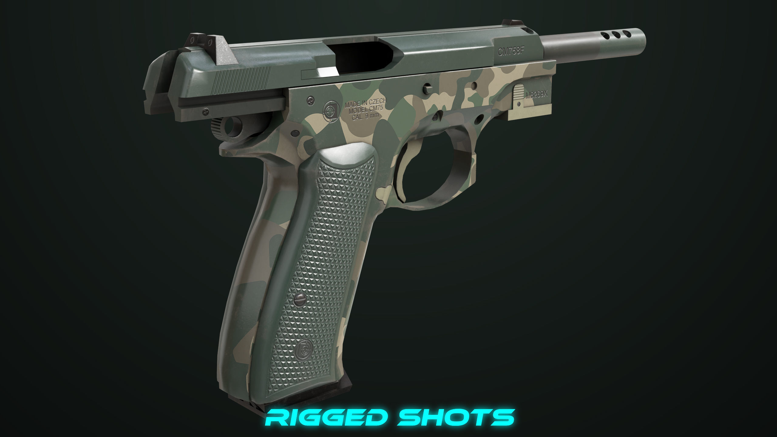 Pistol 09 Military Green Generic All PBR UE Textures Low-poly 3D model_22