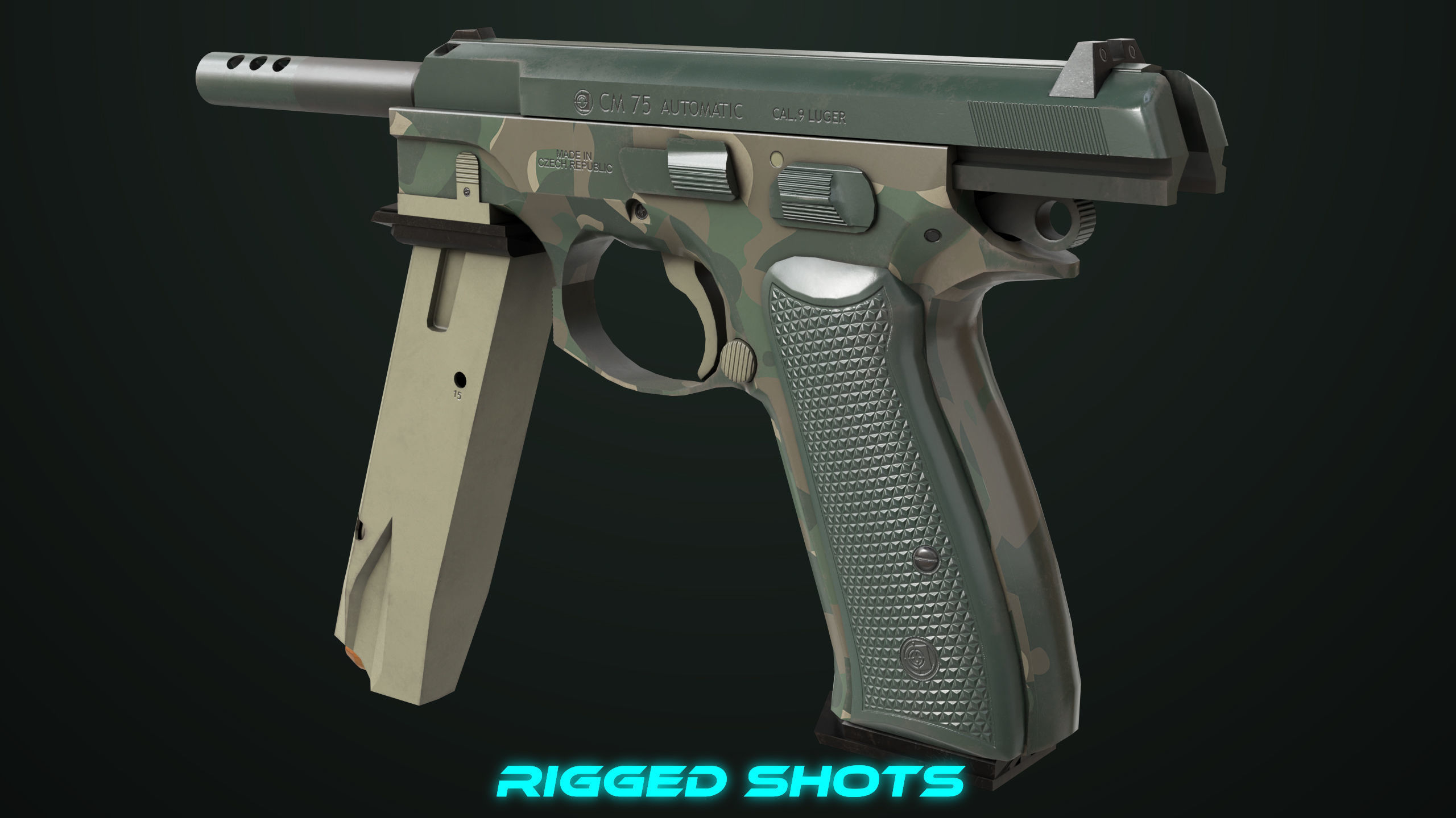 Pistol 09 Military Green Generic All PBR UE Textures Low-poly 3D model_10