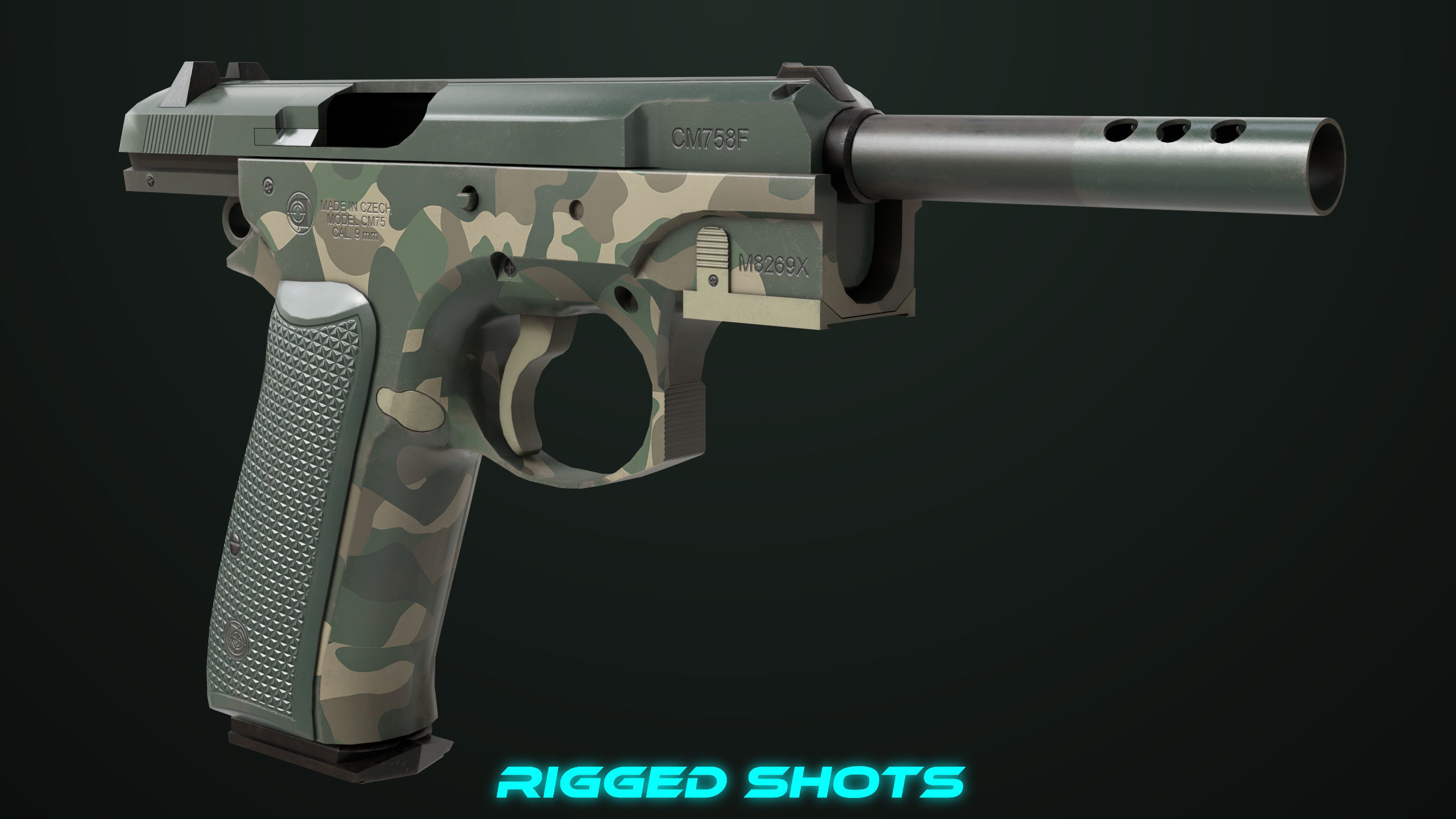 Pistol 09 Military Green Generic All PBR UE Textures Low-poly 3D model_19