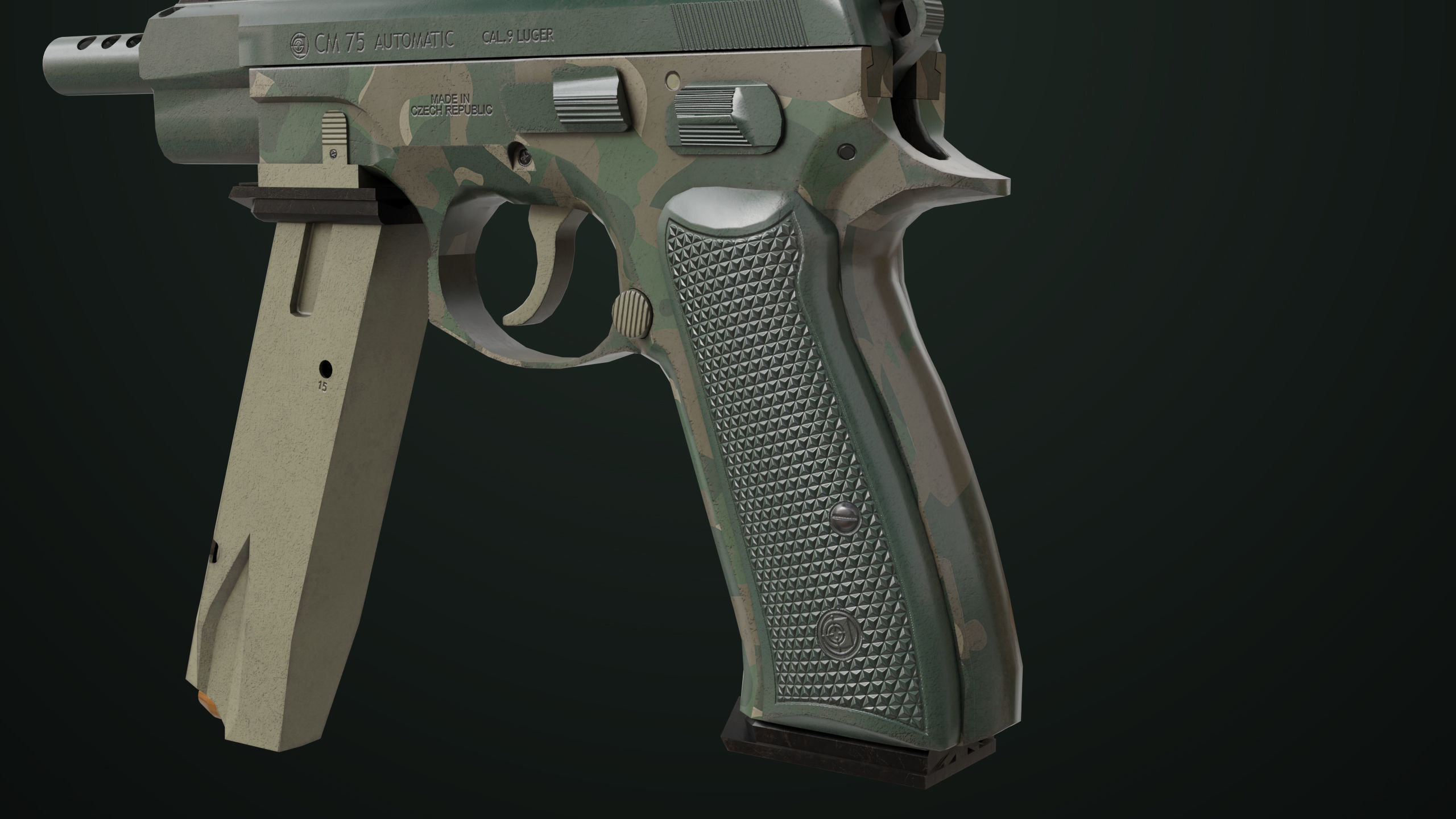 Pistol 09 Military Green Generic All PBR UE Textures Low-poly 3D model_37