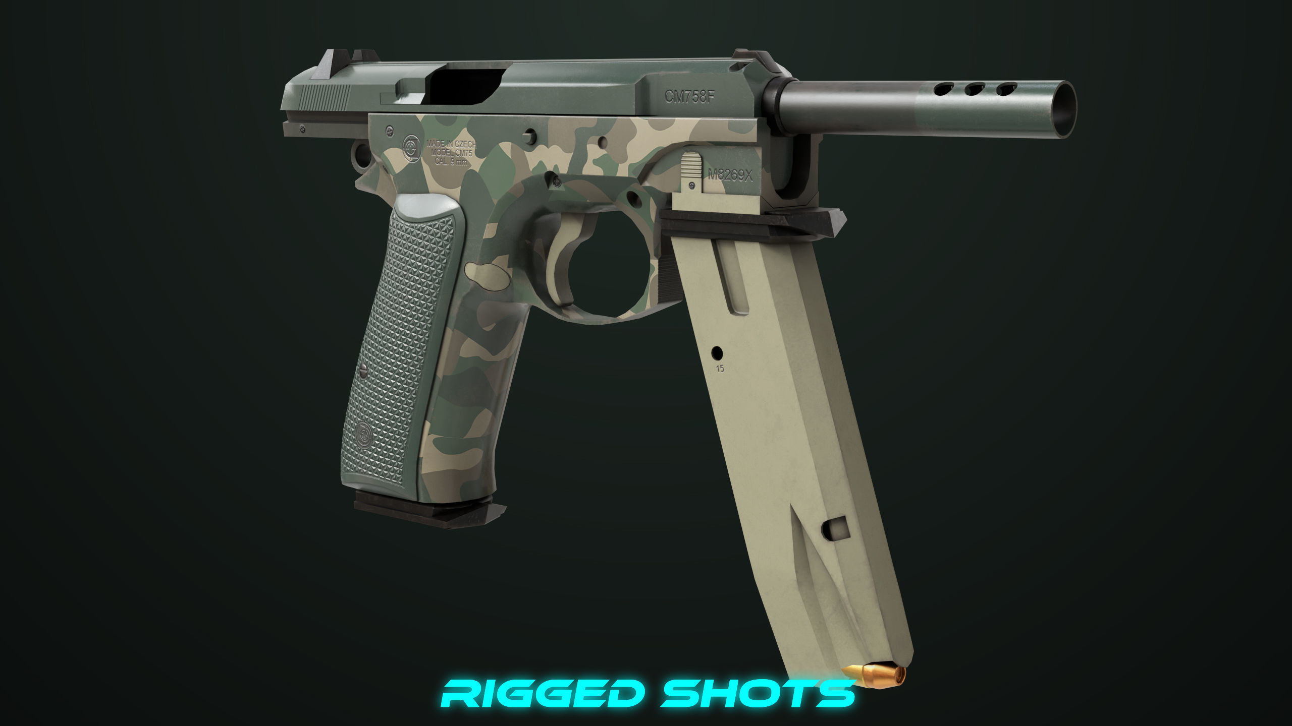 Pistol 09 Military Green Generic All PBR UE Textures Low-poly 3D model_5
