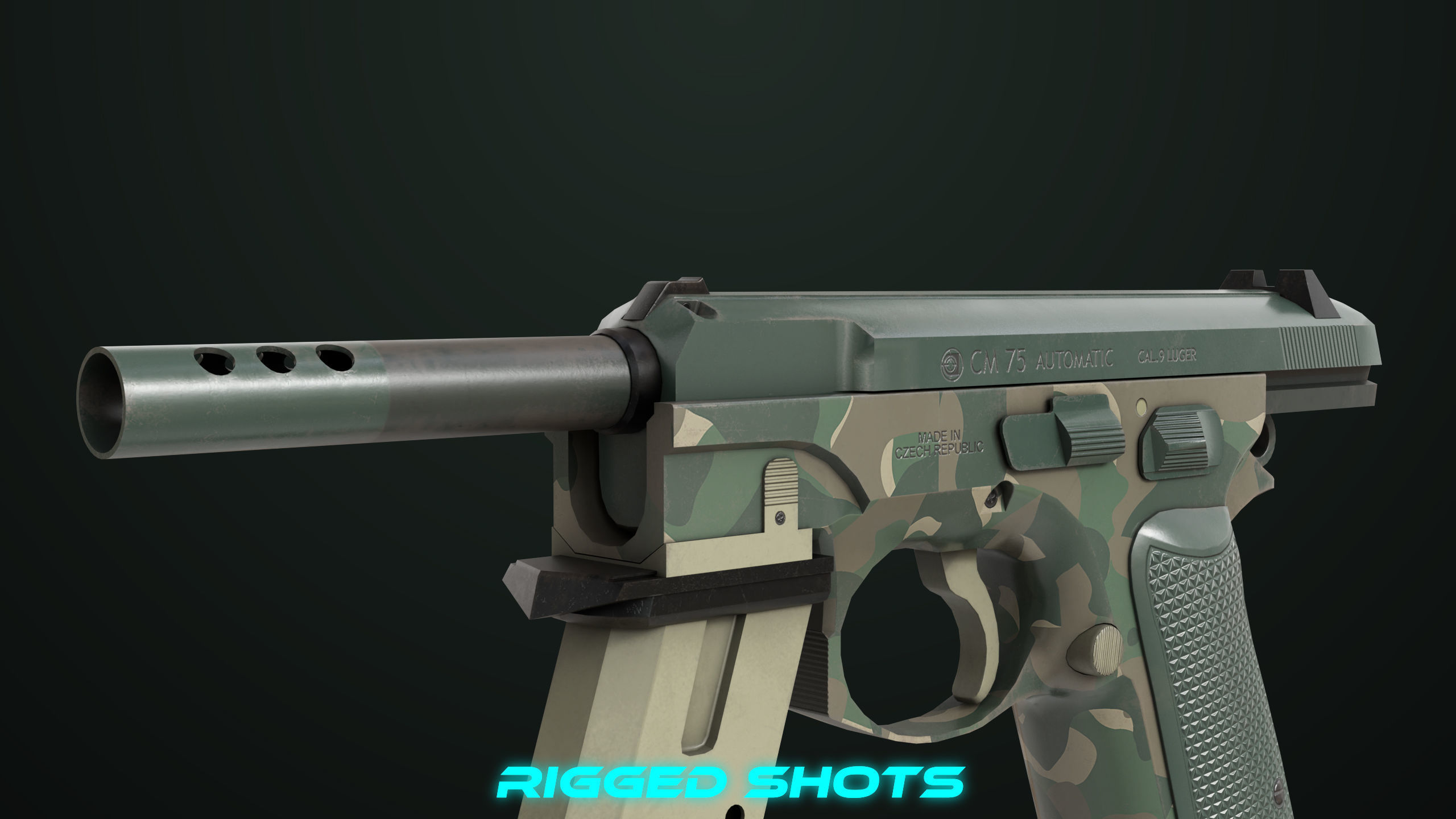 Pistol 09 Military Green Generic All PBR UE Textures Low-poly 3D model_13