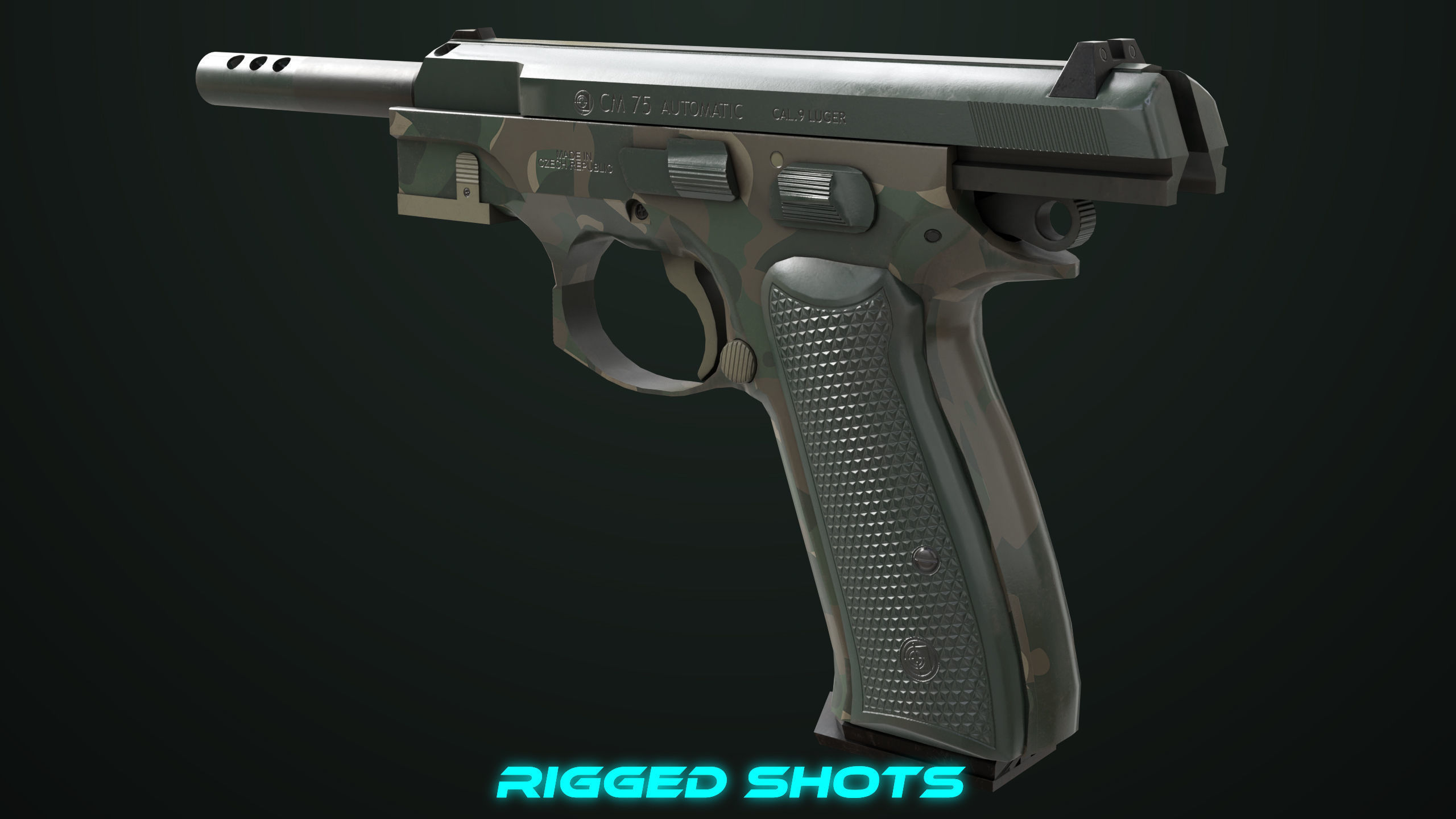 Pistol 09 Military Green Generic All PBR UE Textures Low-poly 3D model_16