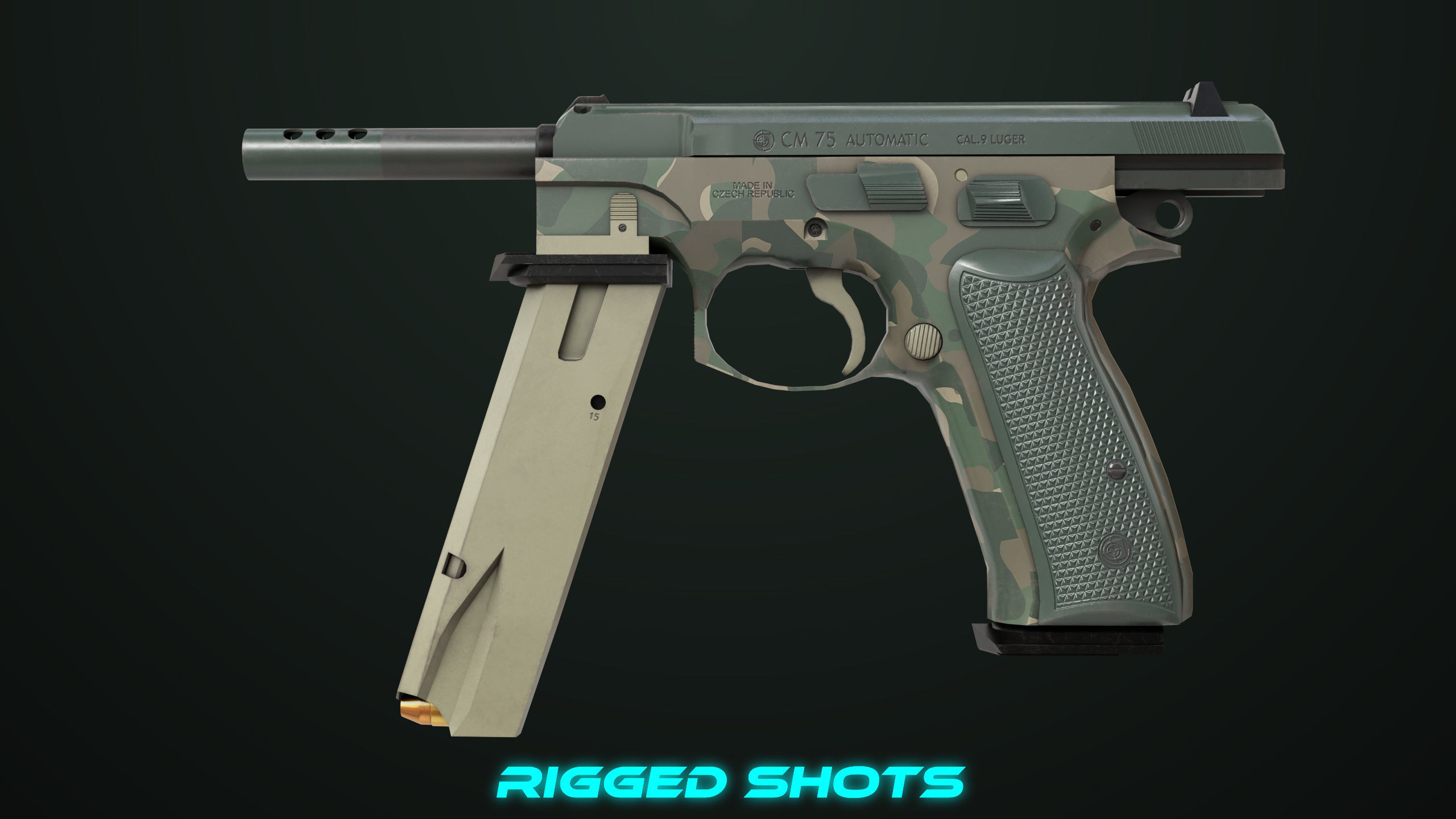 Pistol 09 Military Green Generic All PBR UE Textures Low-poly 3D model_11