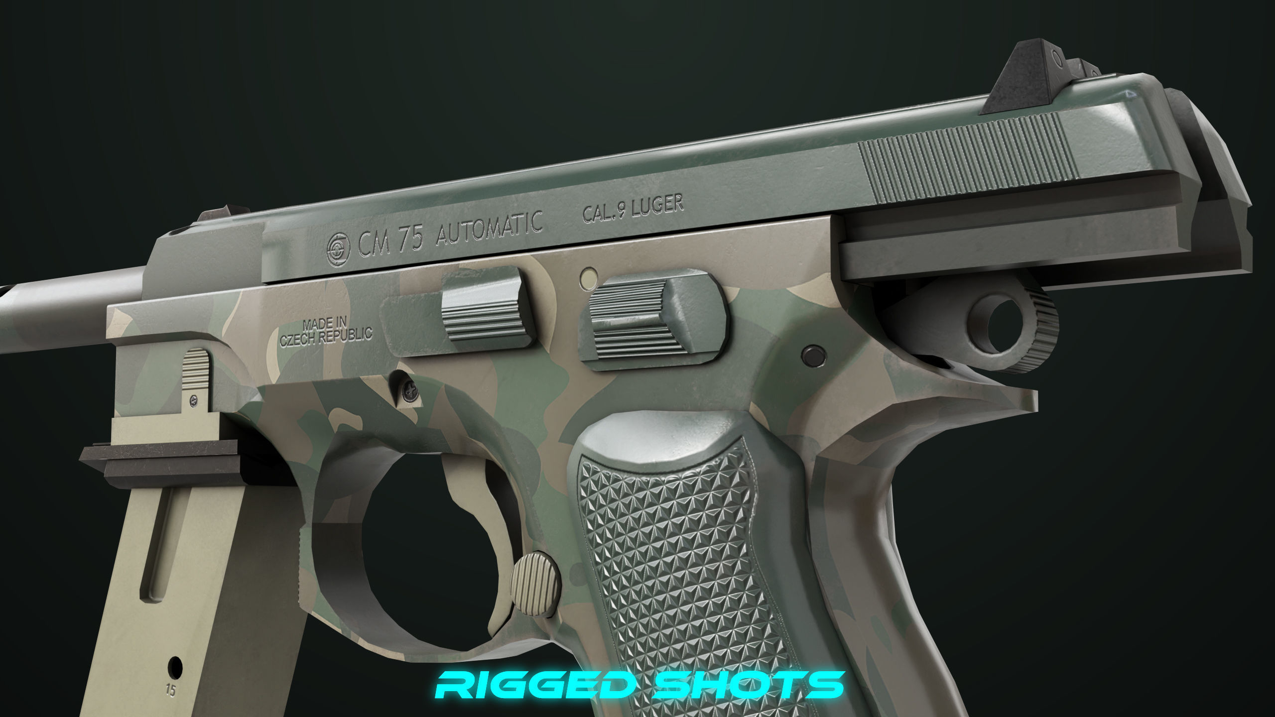 Pistol 09 Military Green Generic All PBR UE Textures Low-poly 3D model_18