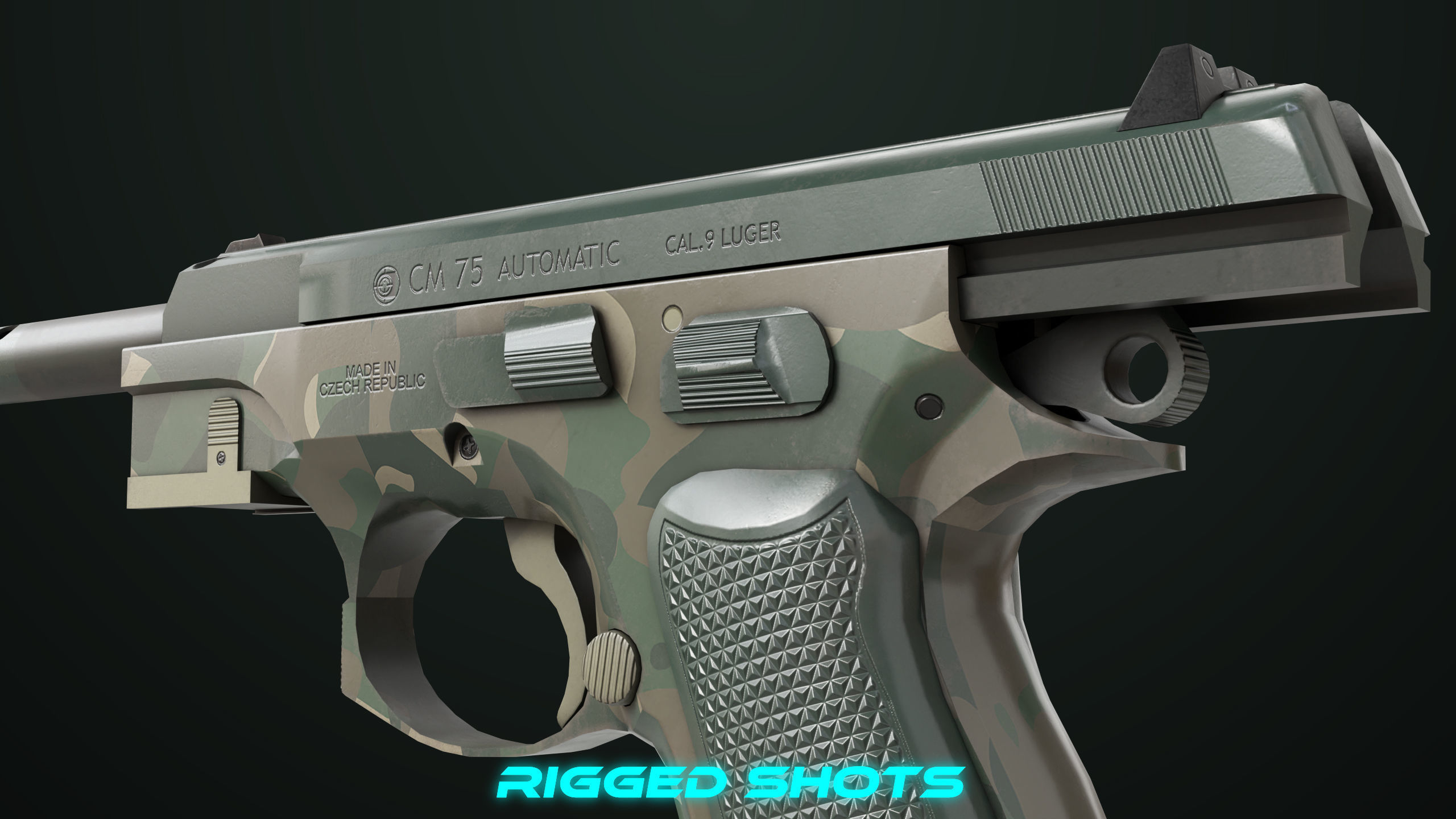 Pistol 09 Military Green Generic All PBR UE Textures Low-poly 3D model_26