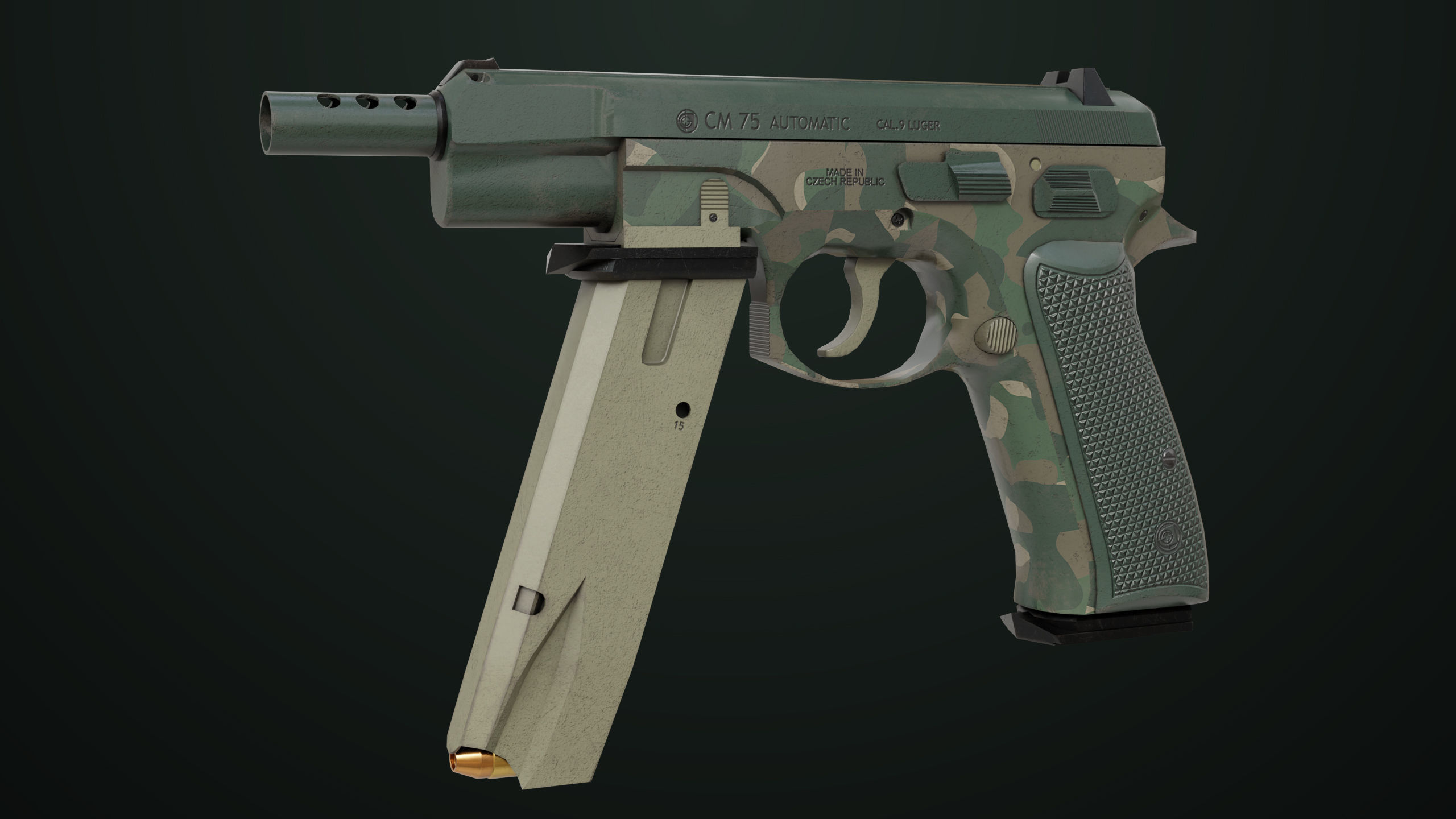 Pistol 09 Military Green Generic All PBR UE Textures Low-poly 3D model_4