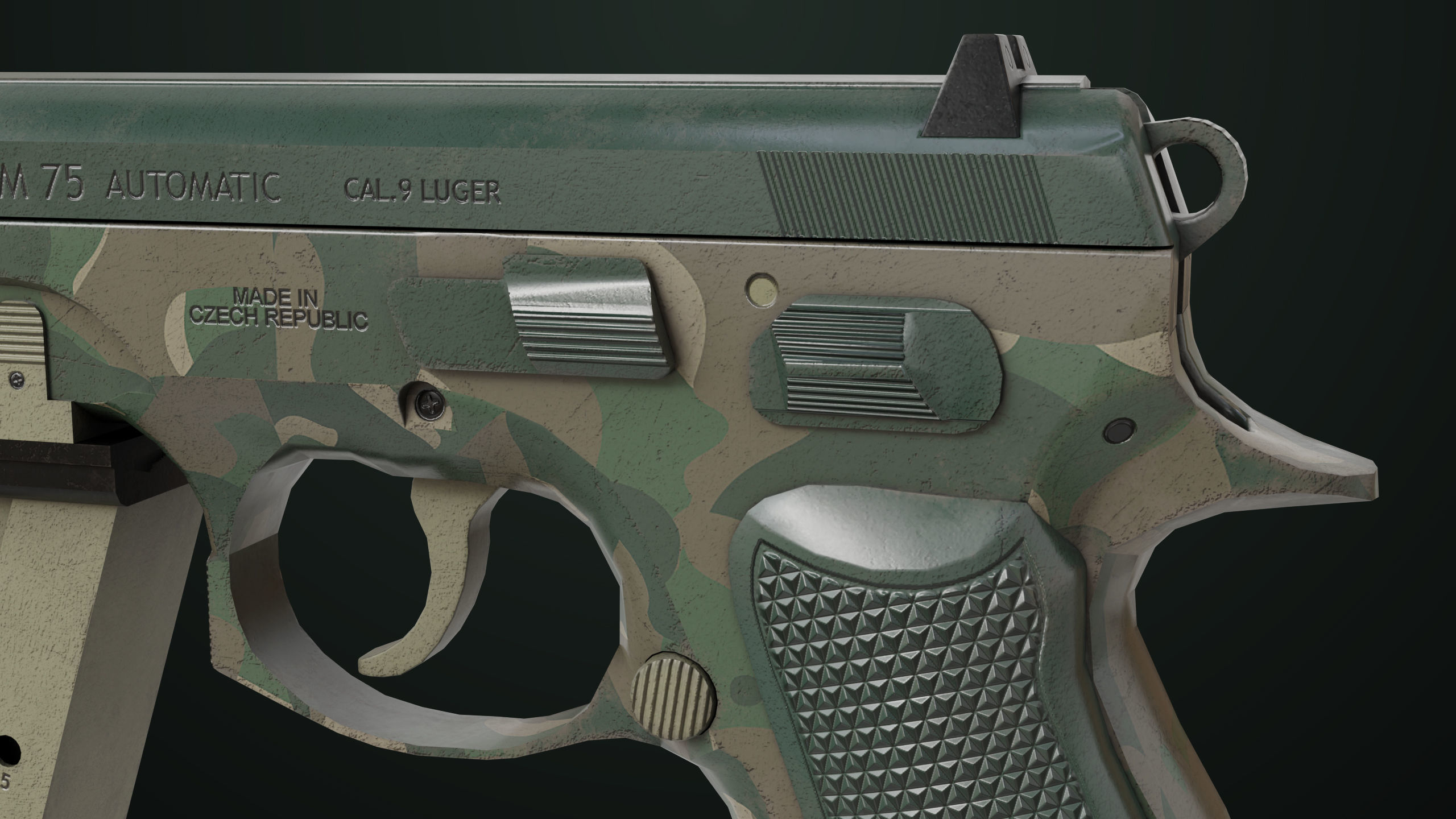 Pistol 09 Military Green Generic All PBR UE Textures Low-poly 3D model_38