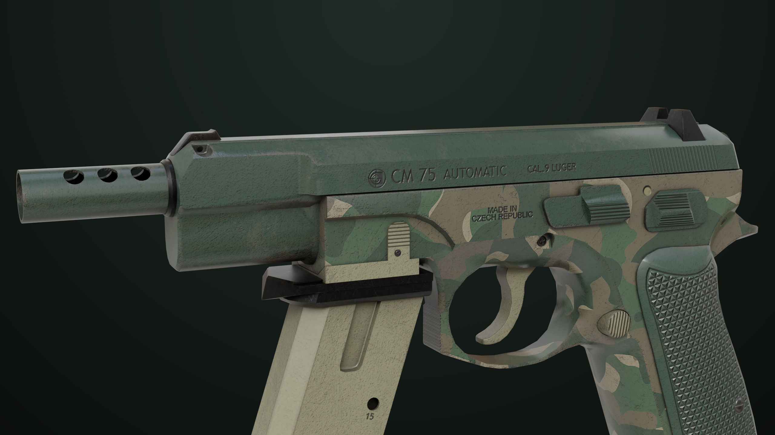 Pistol 09 Military Green Generic All PBR UE Textures Low-poly 3D model_36