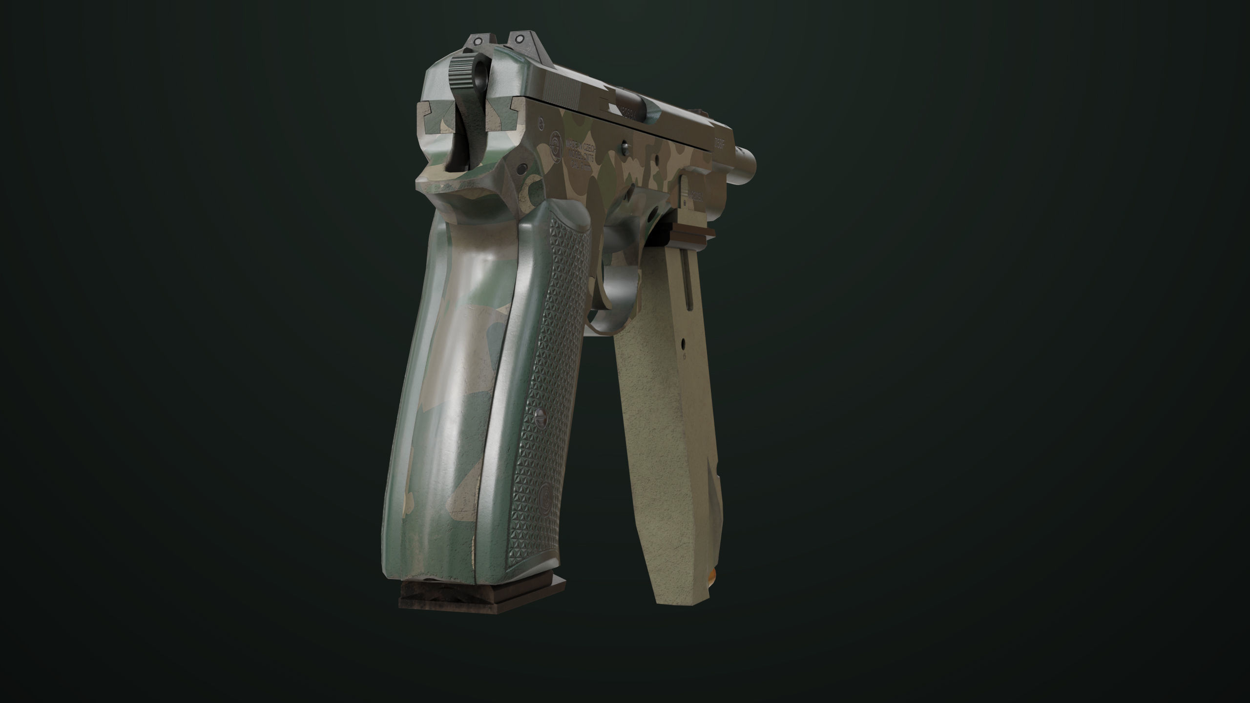 Pistol 09 Military Green Generic All PBR UE Textures Low-poly 3D model_27