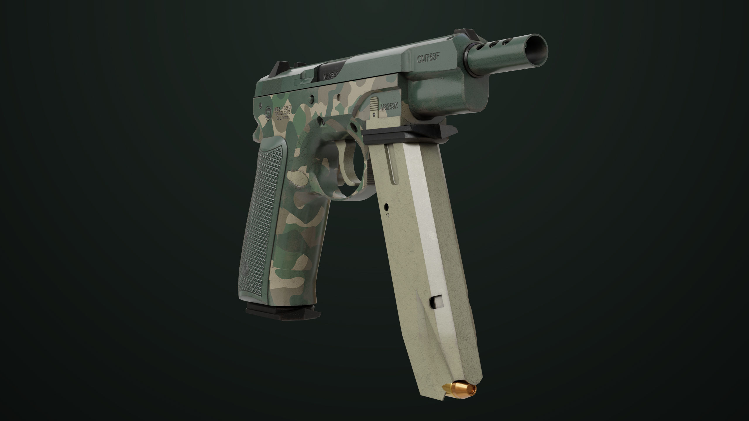 Pistol 09 Military Green Generic All PBR UE Textures Low-poly 3D model_8